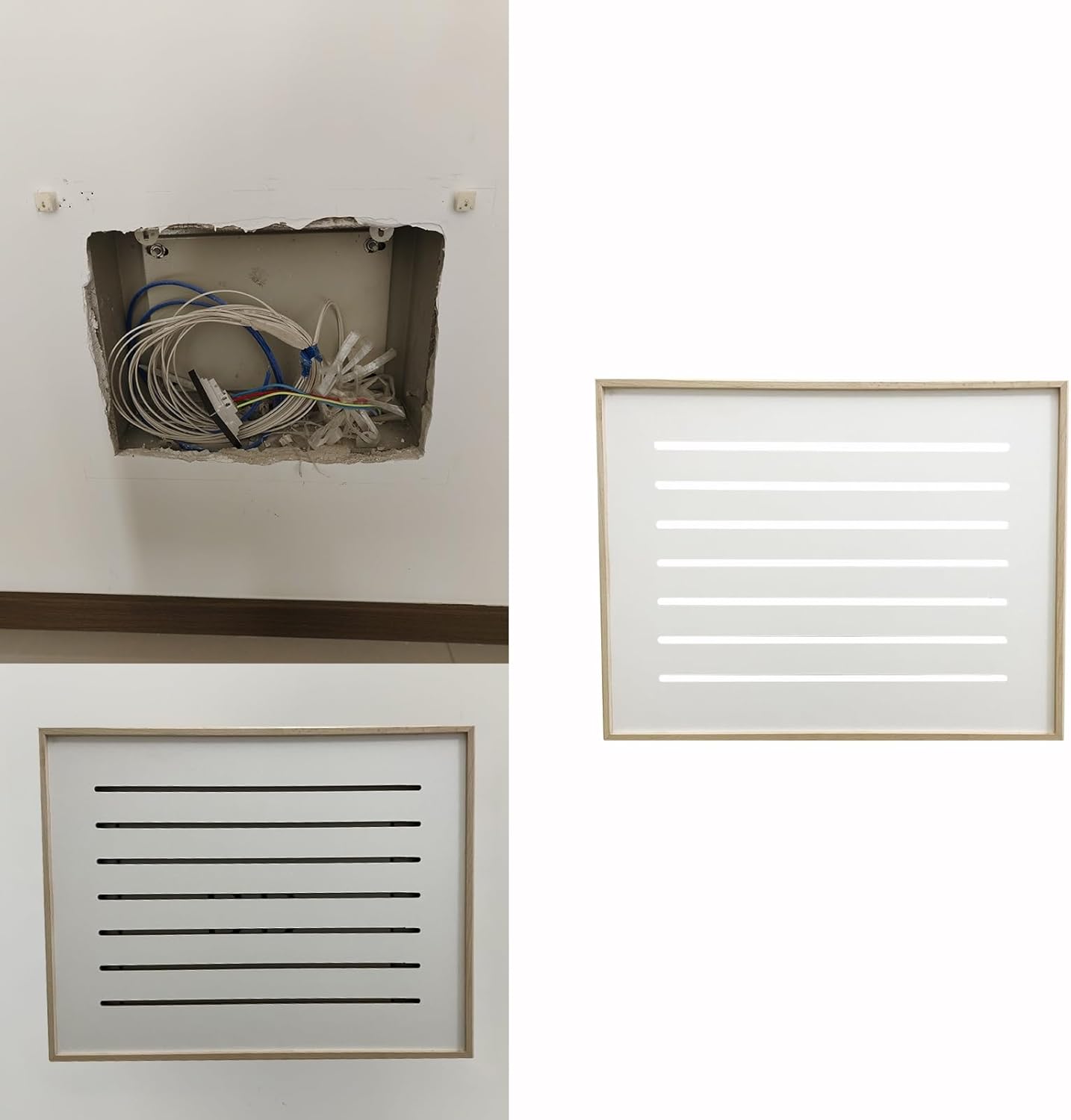 Japanese Style Fuse Box Cover Cabinet - Farmhouse Circuit Breaker Panel, Router/Meter/Alarm Box Protector, Natural Finish, W60xH40cm (23.6x15.8)