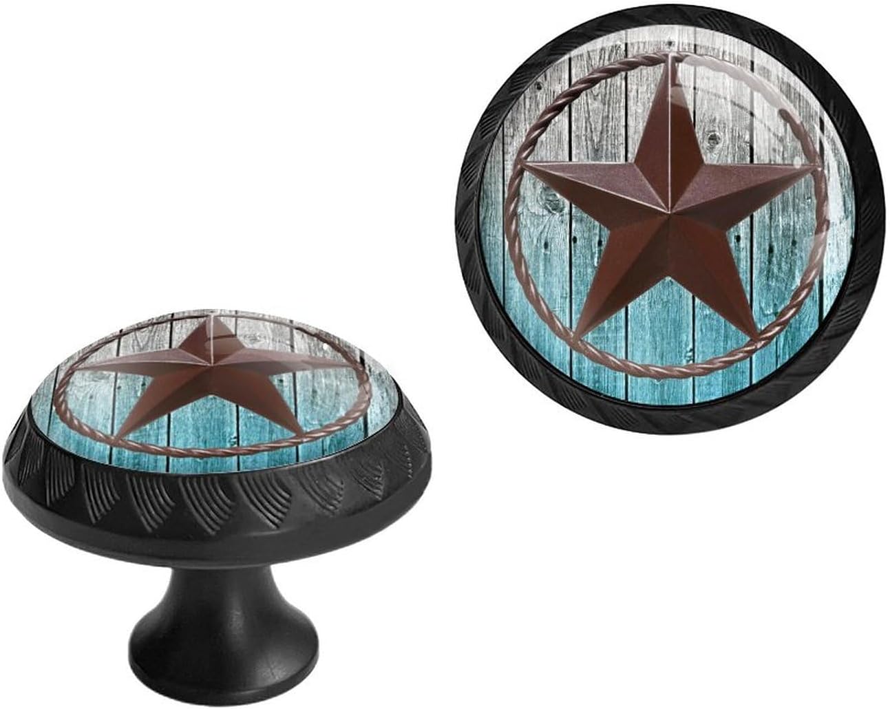 6 Pack Black Drawer Pulls Knobs, Western Texas Star on Wooden Cabinet Knobs Crystal Glass Dresser Knobs for Kitchen Bathroom Hardware