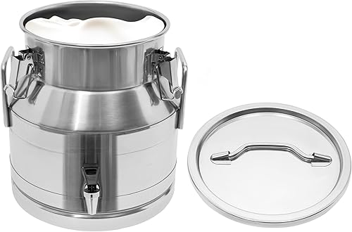 Goudergo Lata de leche redonda de acero inoxidable de 20 L, jarra de leche resistente, cubo de leche con tapa, barril de fermentación comercial para