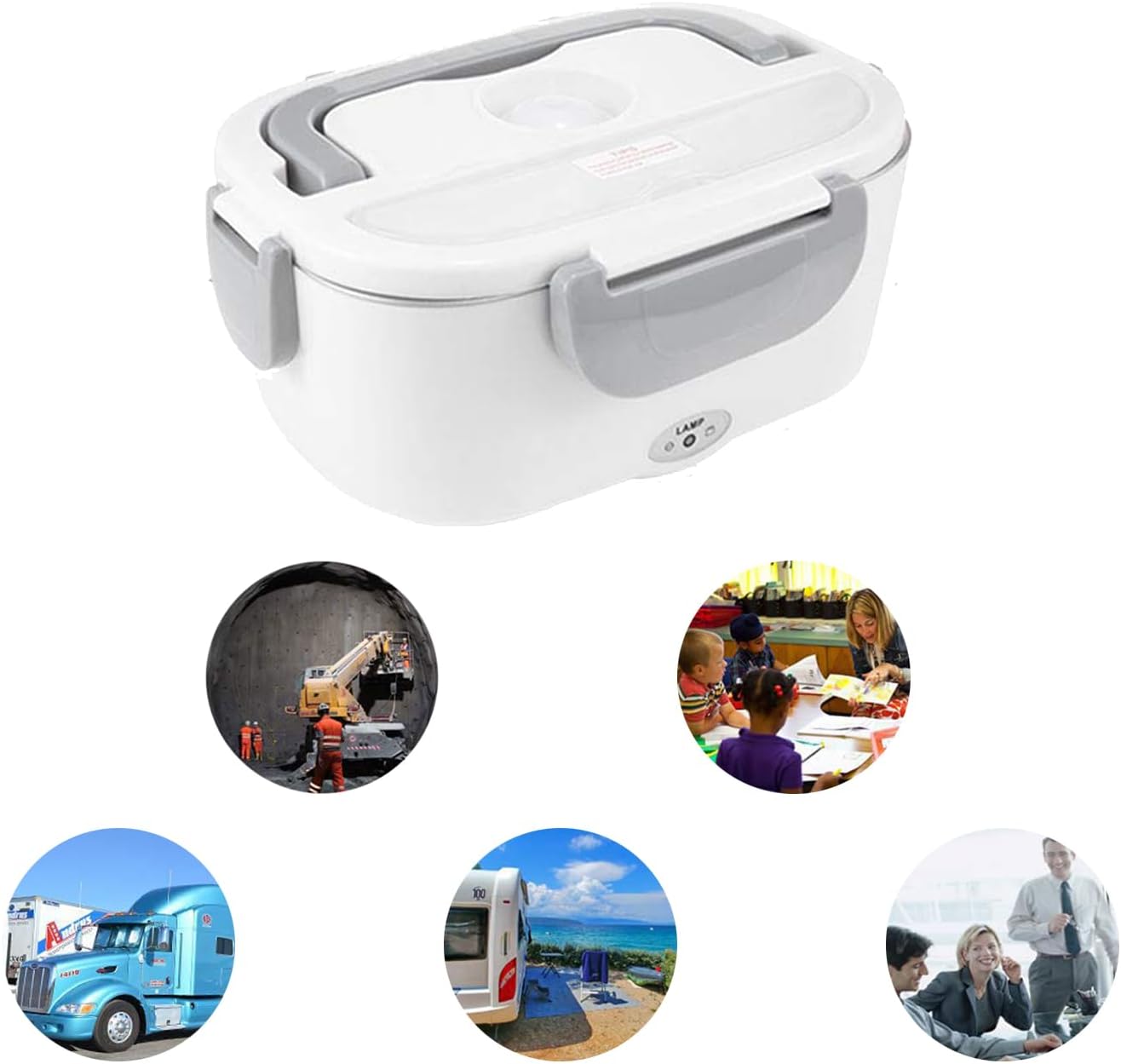 Electric Lunch Box, Heated Lunch Box for 110V Home/Office & 12V Car Use, Thermal Lunch Box for Car/Home/Office, with Bag, Fork and Spoon, Heat Preservation & Leak Resistant, Gray,1.5 L