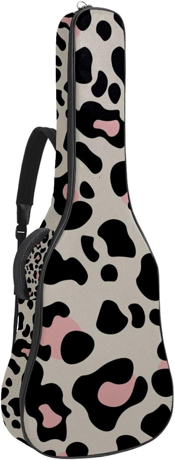 Leopard Pattern Guitar Bag 40 41 42 In 2 Pockets Guitar Case Waterproof Guitar Case Resistent Oxford Cloth 0.4 In Extra Thick Sponge Padded for Acoustic Guitar