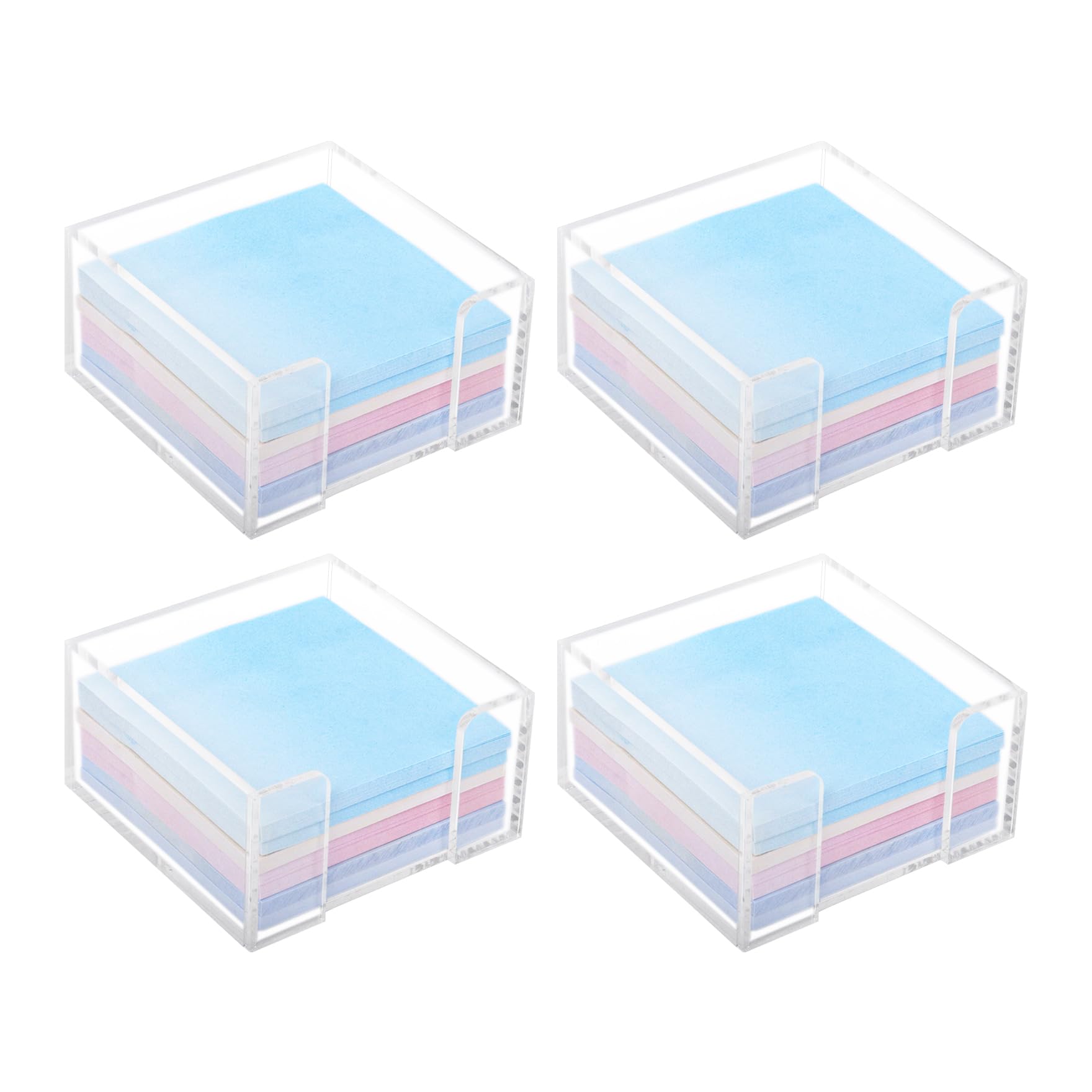Klmnop 4 soportes acrílicos para notas, soporte transparente para bloc de notas para almacenar notas adhesivas de 3 x 3 pulgadas, dispensador de notas adhesivas de acrílico para organizador de