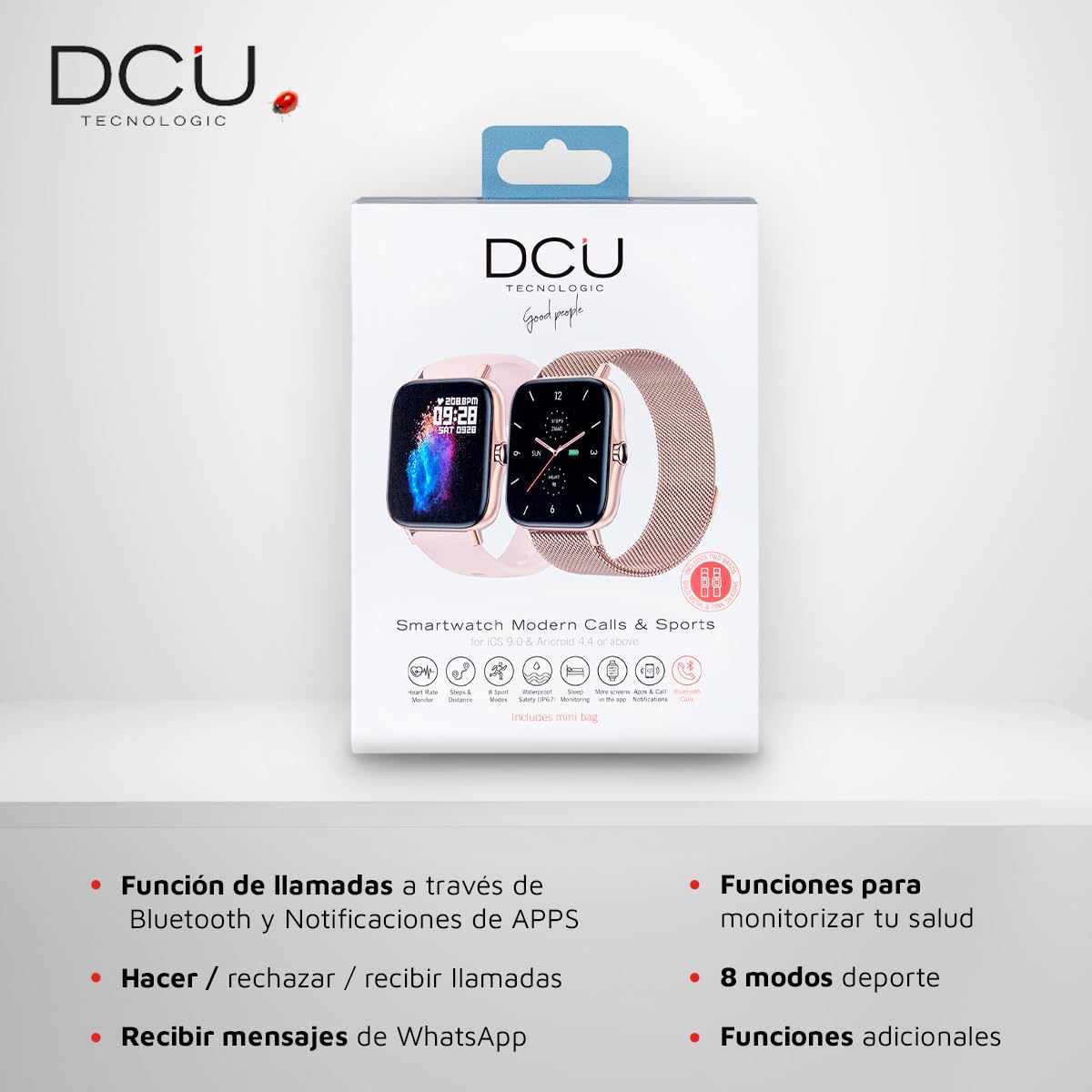 DCU TECNOLOGIC Smartwatch moderno chiamate smart watch notifiche e chiamate app 8 modalità sportive ip67 2 cinturini in metallo oro rosa+silicone rosa DCU TECNOLOGIC Smartwatch moderno chiamate smart watch notifiche e chiamate app 8 modalità sportive ip67 2 cinturini in metallo oro rosa+silicone rosa