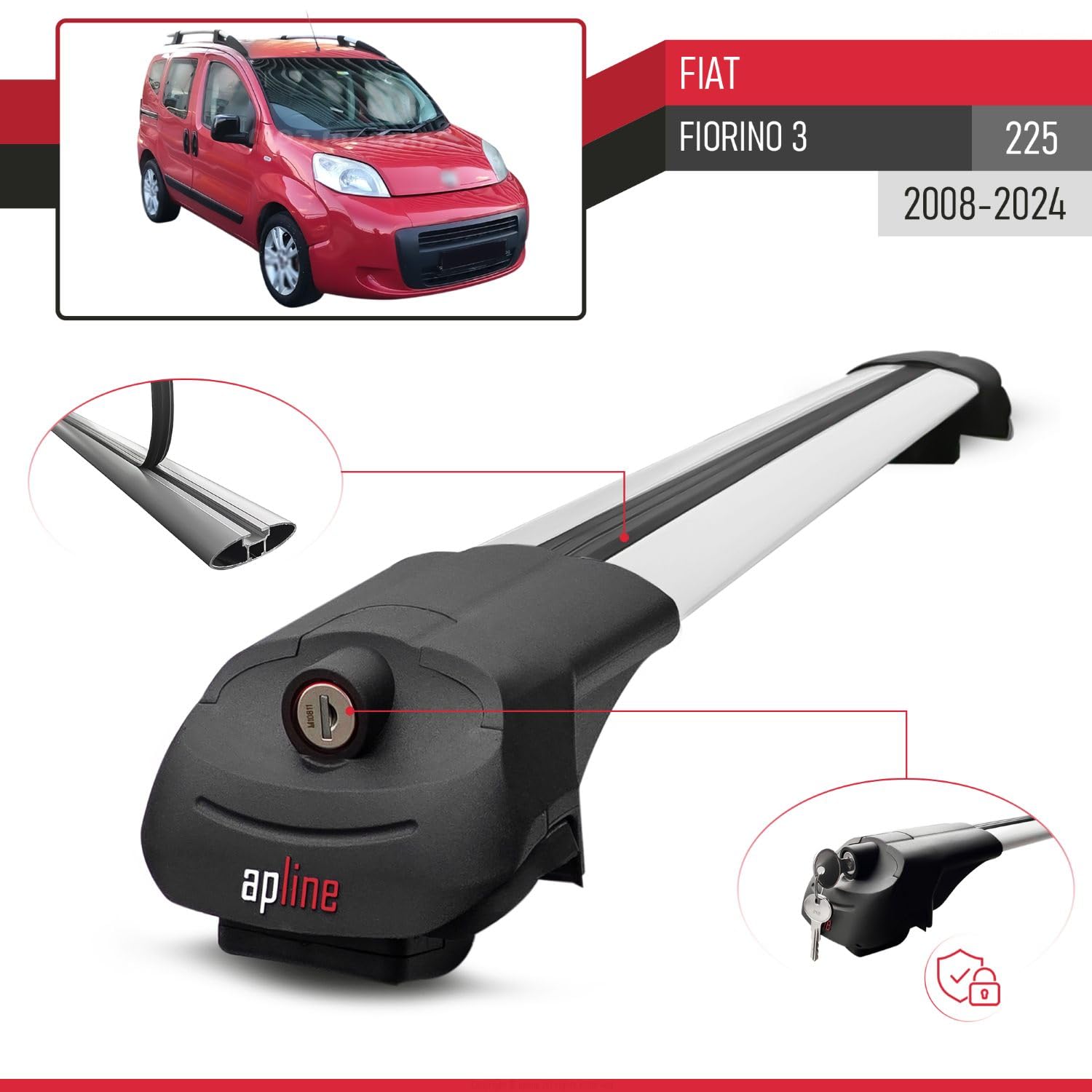 RE&AR Tuning Compatible con Fiat Fiorino 3 2008-2025 Ace-1 Barras de Techo Auto Portaequipajes Barras Transversales Gris Aluminio 3 Barras