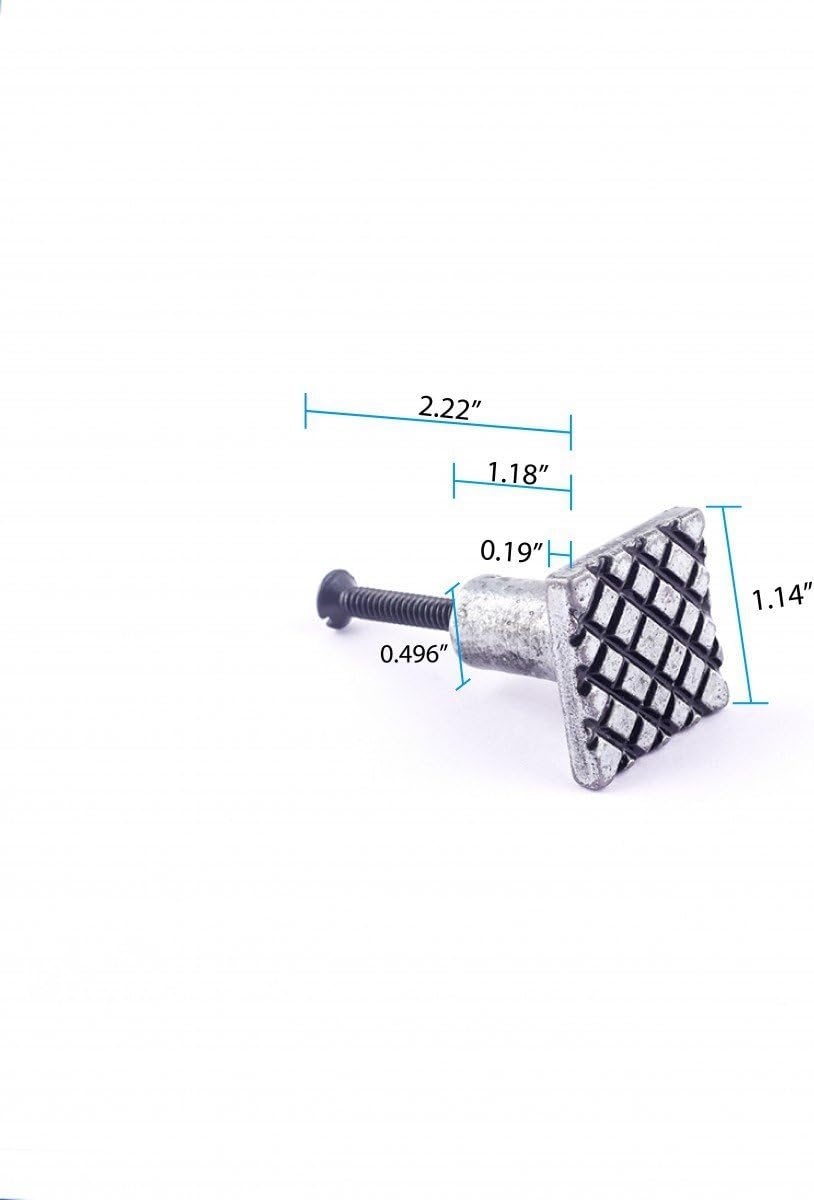 Renovators Supply Manufacturing Iron Cabinet Knob Pewter Finish Square Diamond Cabinet Hardware Pack of 4