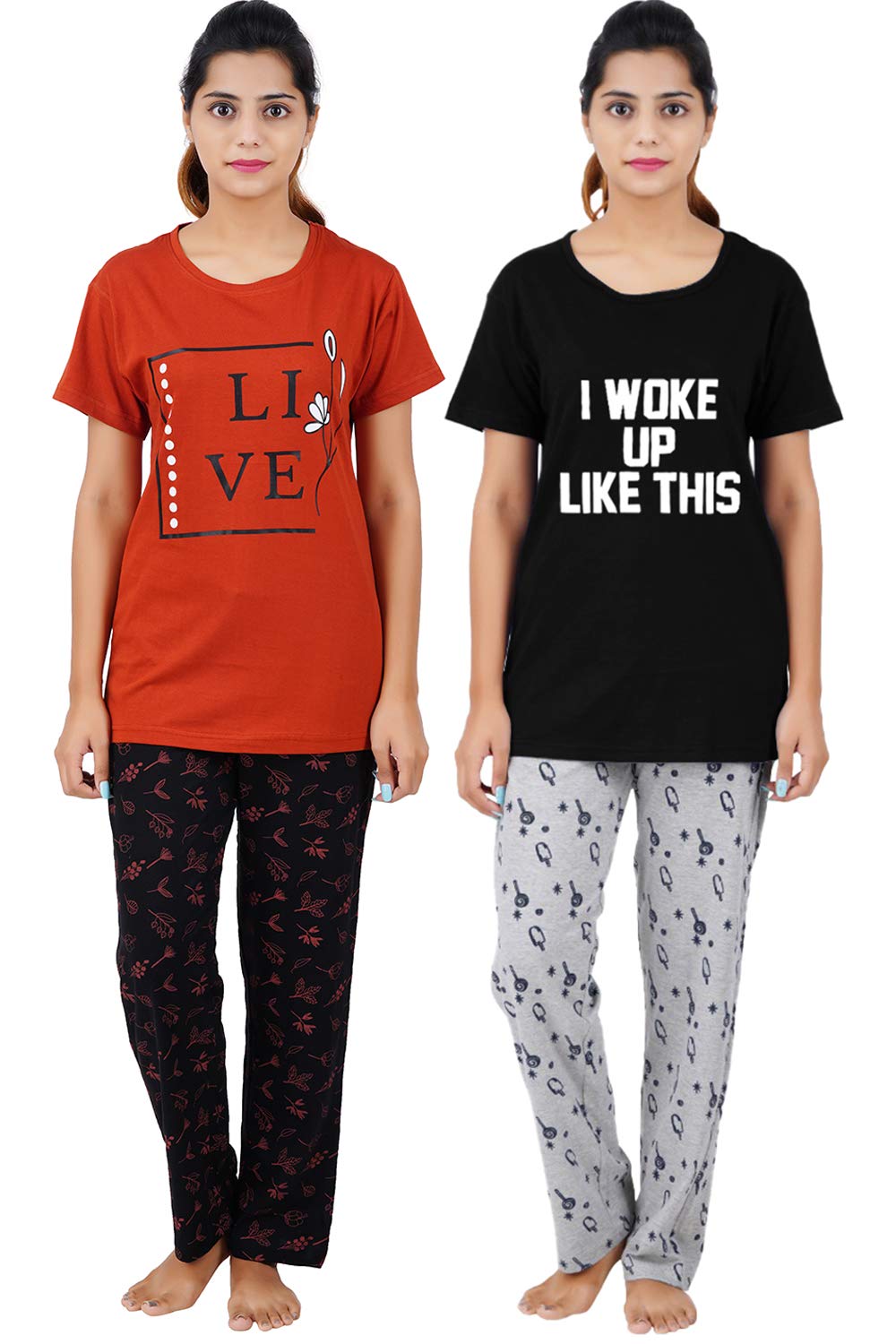 buy that trendz Women's Navy Cotton Printed Top and All Over Print Pyjama Set/Pajama Night Suit Set/Sleep wear Set/Loungewear Set I'm a Cool Cat-picture-53