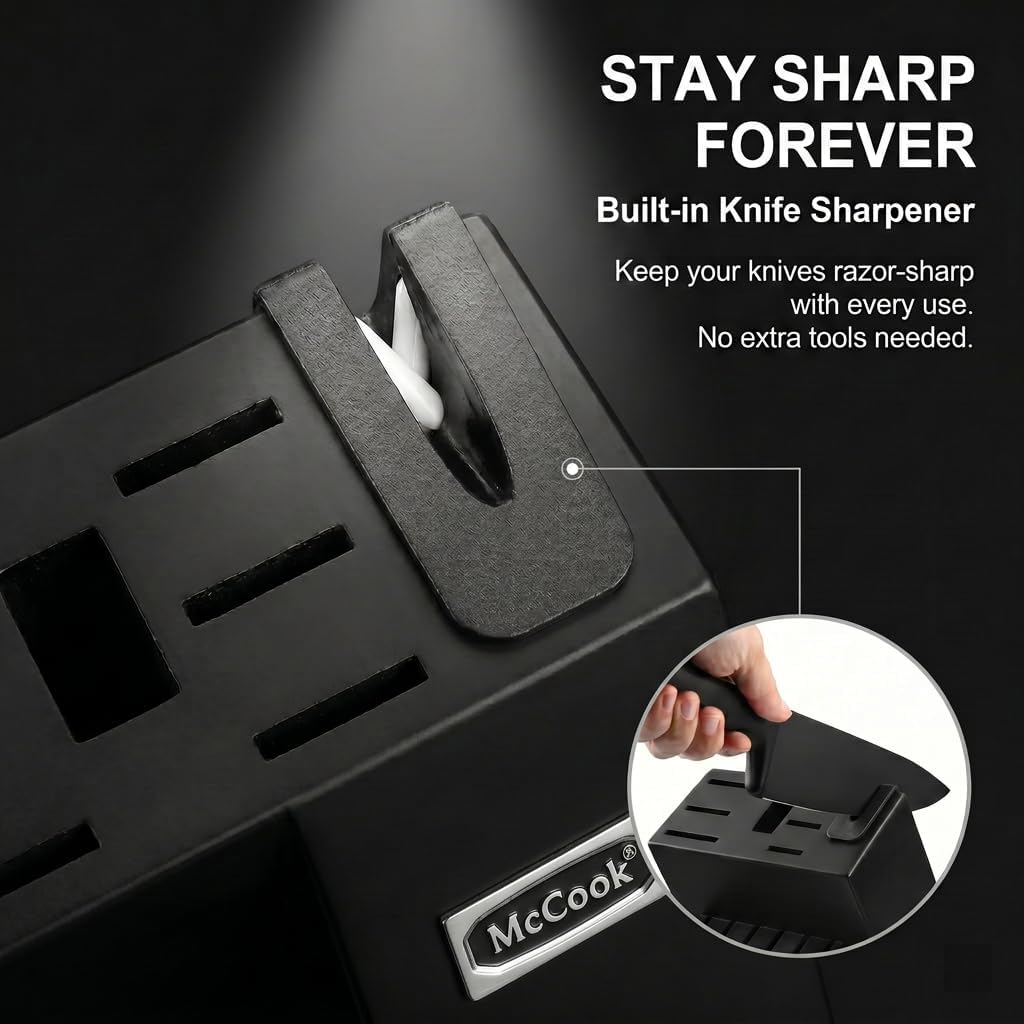 McCook® Premium Black Knife Sets,German Stainless Steel Kitchen Knives Block Set with Built-in Sharpener, 20-Piece Razor-Sharp Kitchen Knives with Ergonomic Handles, Elegant Box for Gift, Black image 3