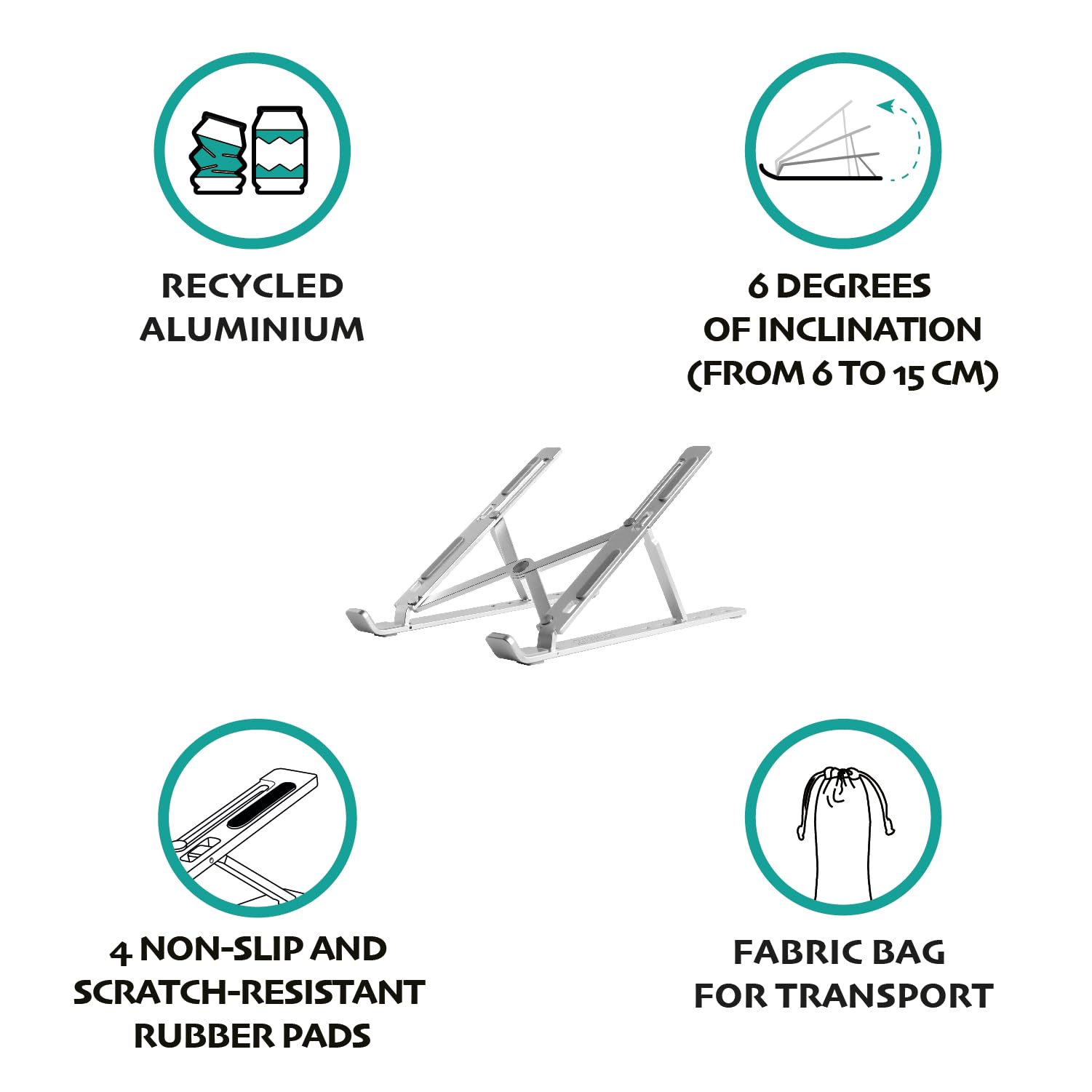 Przenośna podstawka pod laptopa, stop aluminium z recyklingu, lekka, antypoślizgowa, przenośna, składana, podstawka pod laptopa - wentylacja i odprowadzanie ciepła, 6 poziomów regulacji