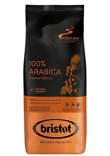 Bristot Café molido 100% arábica – Espresso italiano delicado – Tostado medio – Café molido para moka, prensa francesa y filtro – 8.8 oz (250 g)