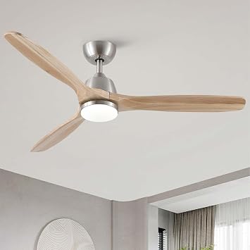 52" Ceiling Fans with Lights and Remote Control, Low Profile Ceiling Fan, Flush Mount, Quiet Reversible Motor, 3CCT, 24W LED Light, 6-Speed Fan, 3 Blades Ceiling Fan for Indoor Use Silver+Beige