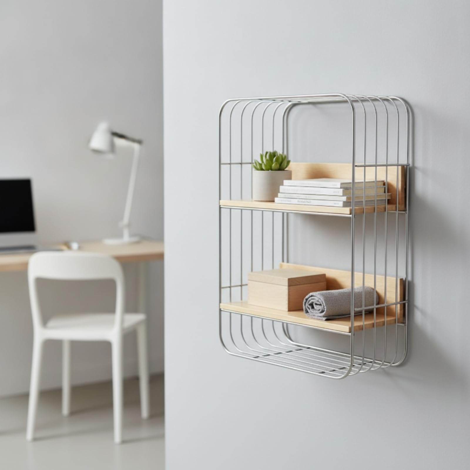 Estante de Pared Repisa Organizador Estante Flotante de Pared con Bastidor de Acero Inoxidable y Tablas de Madera de Doble Nivel Adecuado para Cocina Baño Oficina en Casa Sala de Estar