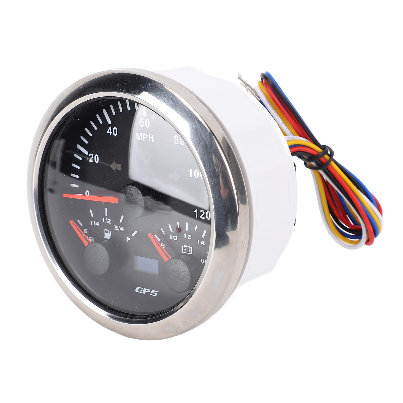 Contachilometri GPS da 85 Mm con Retroilluminazione a 7 Colori per Camion Yacht, Monitoraggio Accurato della velocità e Indicatore del Livello del Carburante (Quadrante nero lunetta argentata