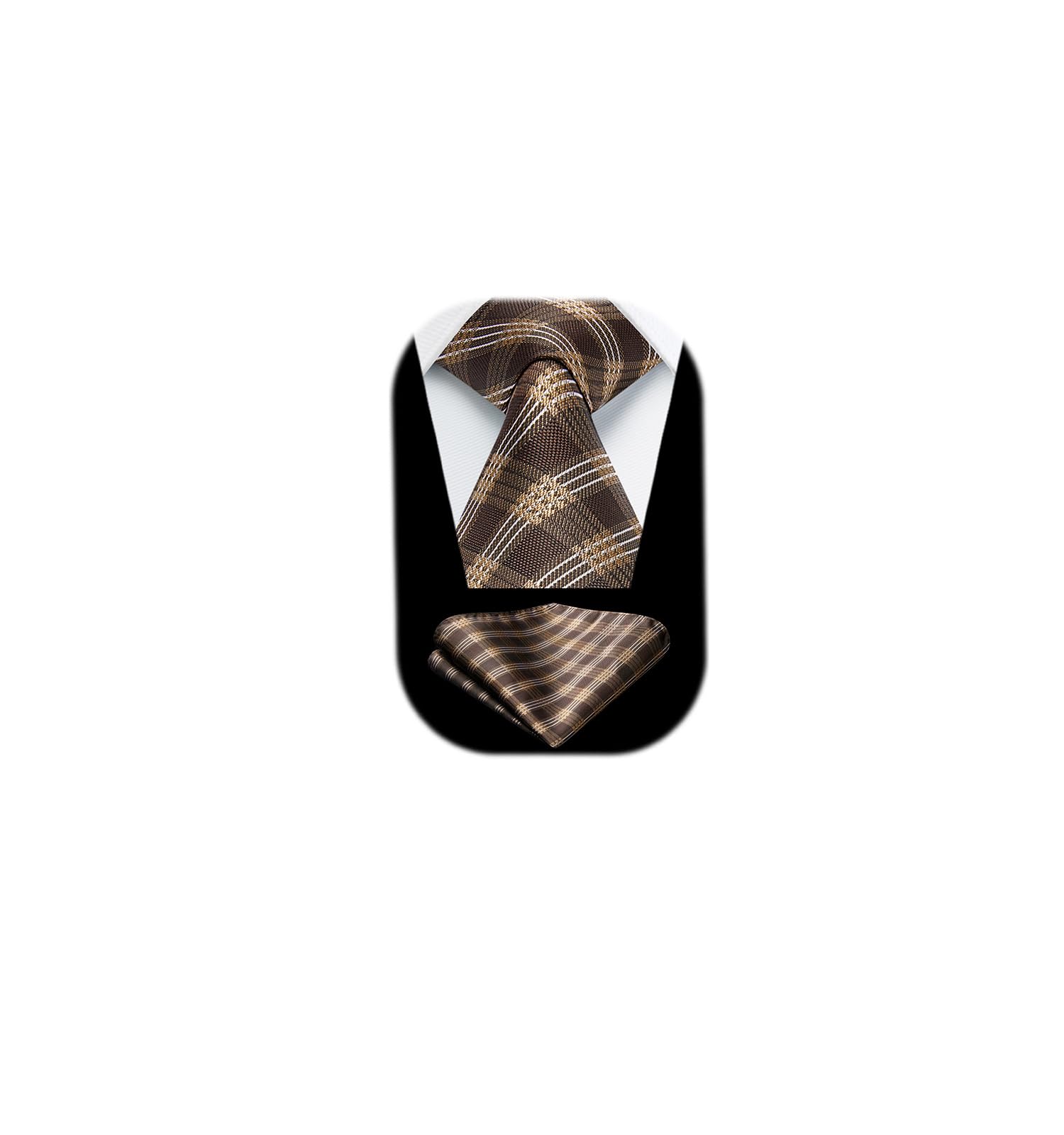 HISDERN Ties for Men Plaid Checkered Tie with Pocket Square Woven Business Formal Necktie Handkerchief Set Wedding Party