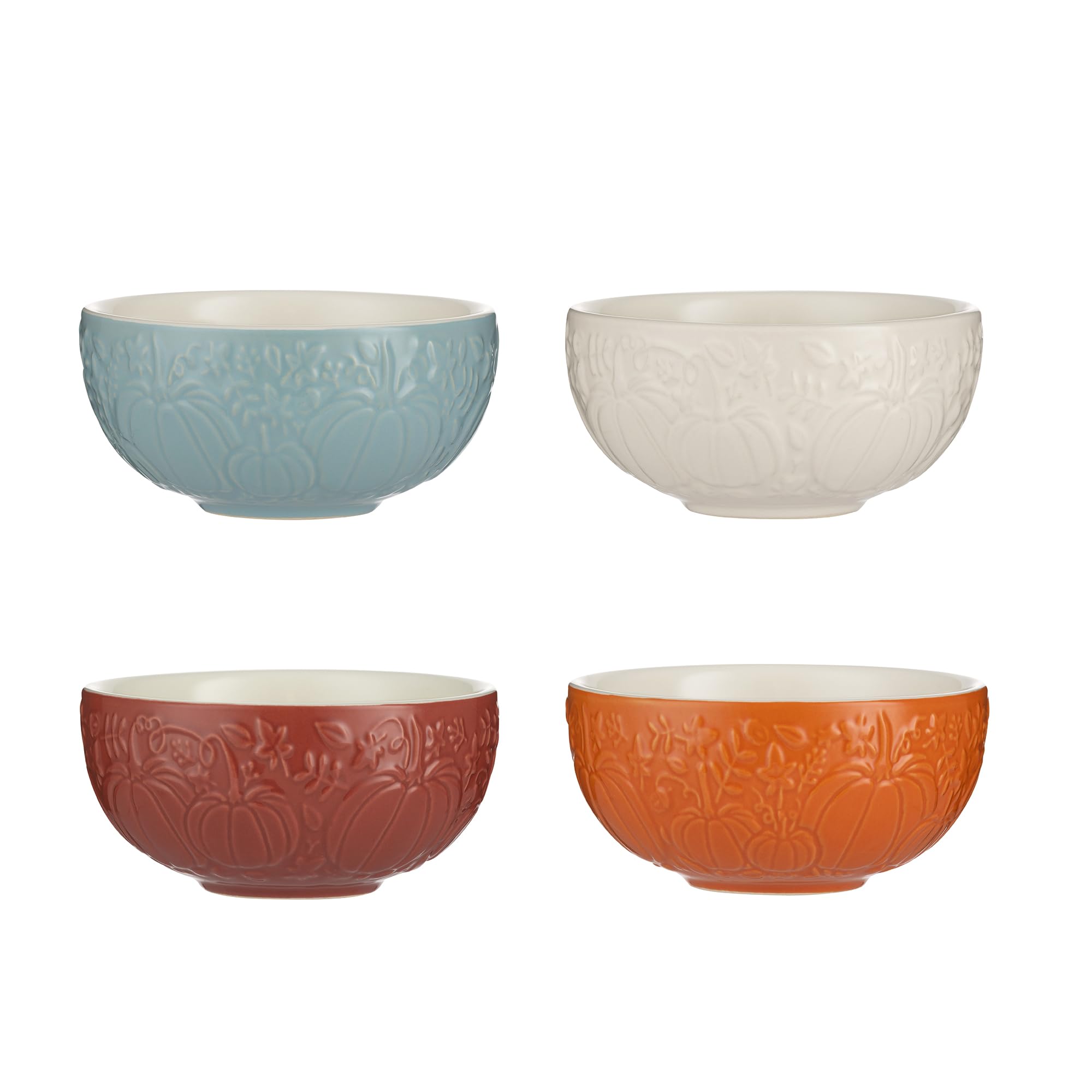 Mason Cash Harvest Pumpkin Mini Bowls Set of 4 | Embossed Stoneware Prep Bowls 200ml | Autumn Pinch Pots, Dip Dishes & Dessert Bowls | Microwave & Dishwasher Safe