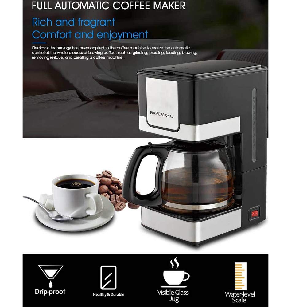 Ekspres do kawy Espresso 800W Wysokowydajny ekspres do kawy ze stali nierdzewnej Przenośny ekspres do kawy typu kroplowego do espresso, kawy cappuccino (czarny) (czarny) The New