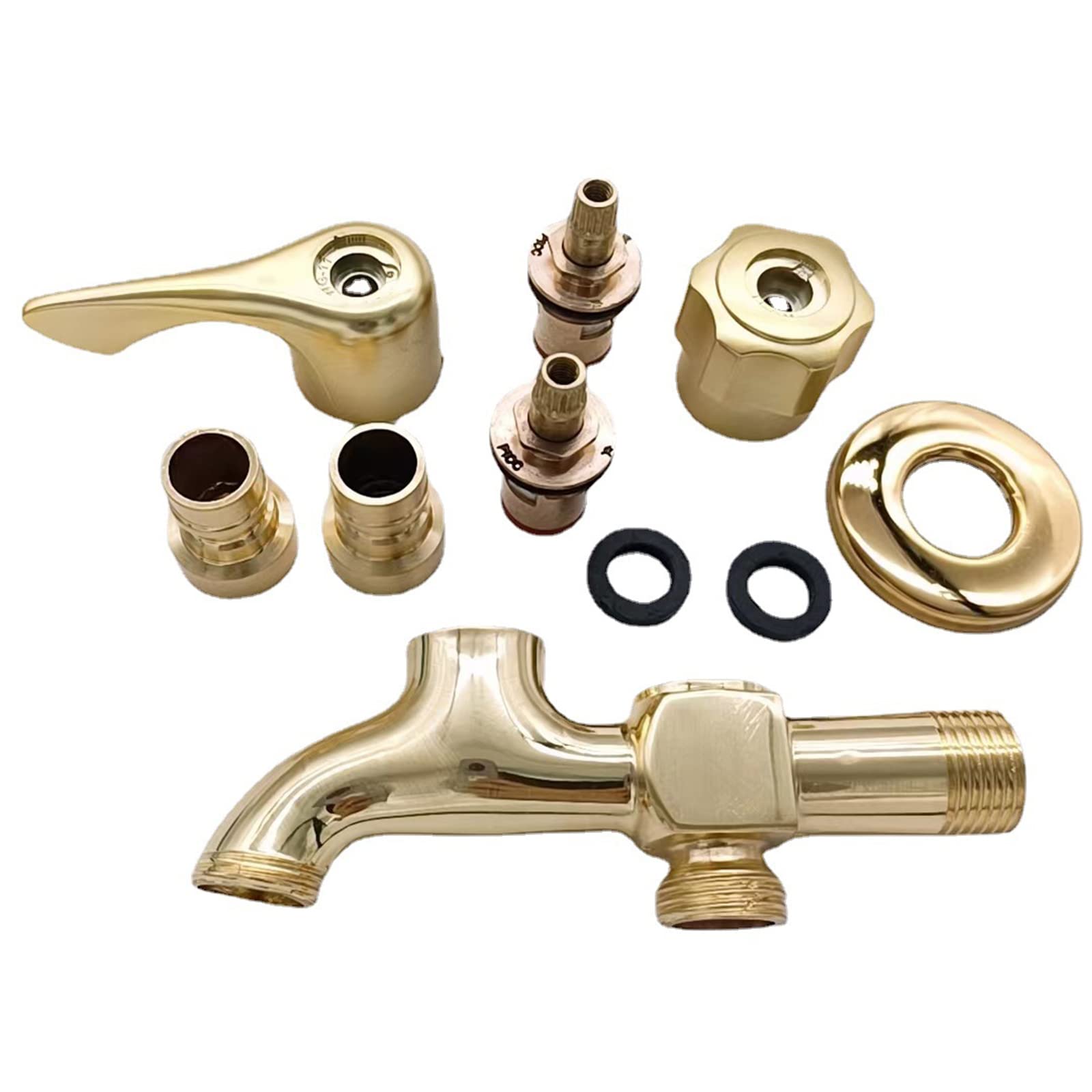 Doppelauslass-Gartenhahn Aus Messing - Mit 2 Schlauchanschlüssen, Rostbeständig, Für Sprinkler & Waschmaschine