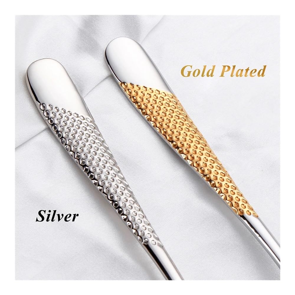 Cucharas de café de acero inoxidable de 5.8 pulgadas, 6 cucharaditas de postre doradas, cucharas de metal plateado, cubiertos pequeños, aptas para lavavajillas (8)