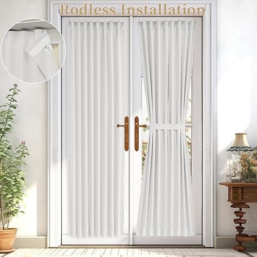 La cortina de puerta francesa se puede instalar incluso sin varillas mediante el uso de cinta mágica, 1 panel con alzapaños, 25 pulgadas de ancho x