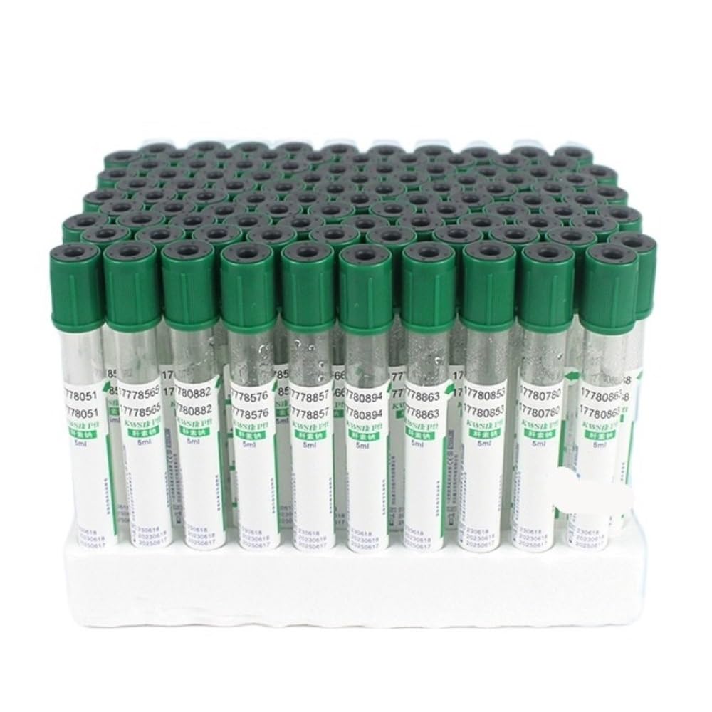 100 Stück Heparin-Natrium-Koagulationsblutentnahmeröhrchen, Einweg-Staubsauger-Vakuum-Blutröhrchen(5 ml)