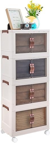 Miniatura 1 de Contenedores de almacenamiento de plástico de 3 niveles con ruedas de 14 galones, contenedores de almacenamiento apilables con puertas,