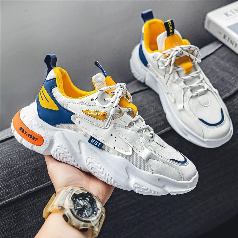 Men's Breathable Mesh Fashion Sneakers - Stylish White Casual Shoes with Thick Sole z0232