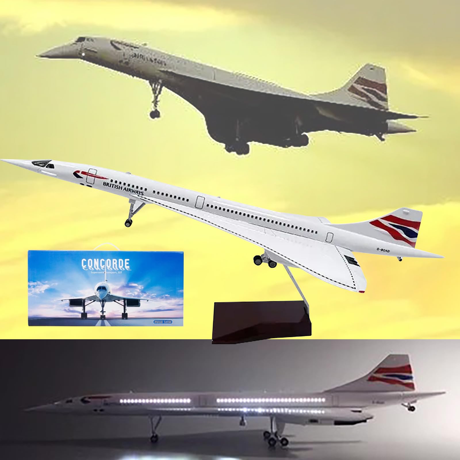 AZIZAT 19,7 "1:125 Model samolotu Concorde British Airways Model Jet Kolekcje Wstępnie zbudowane żywiczne modele samolotów Diecast do prezentu kolekcjonerskiego, ulepszone