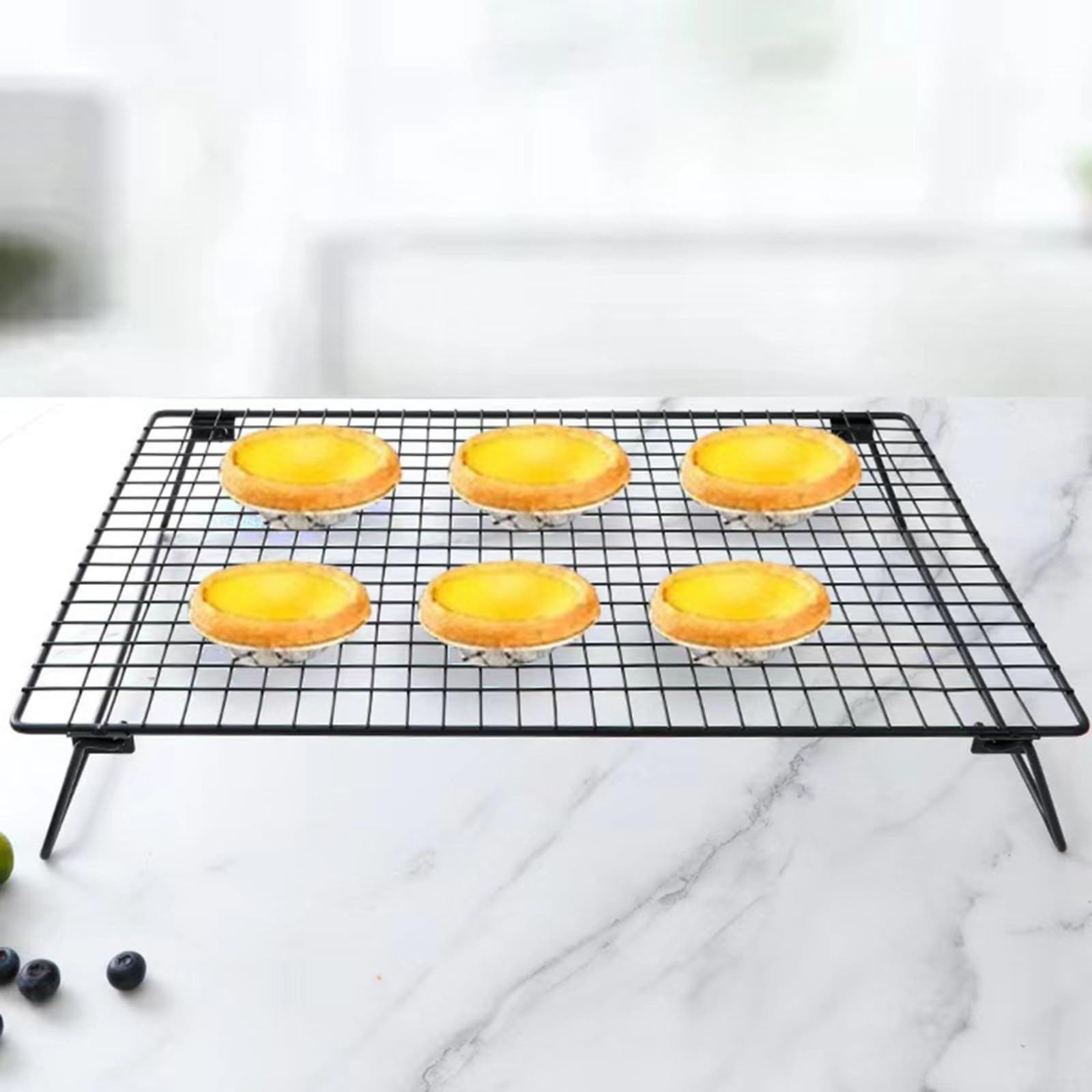 Set di 2 griglie di raffreddamento pieghevoli in acciaio inox, colore nero, antiaderenti, per pasticceria, design impilabile, salvaspazio, con più livelli di raffreddamento, lavabili in