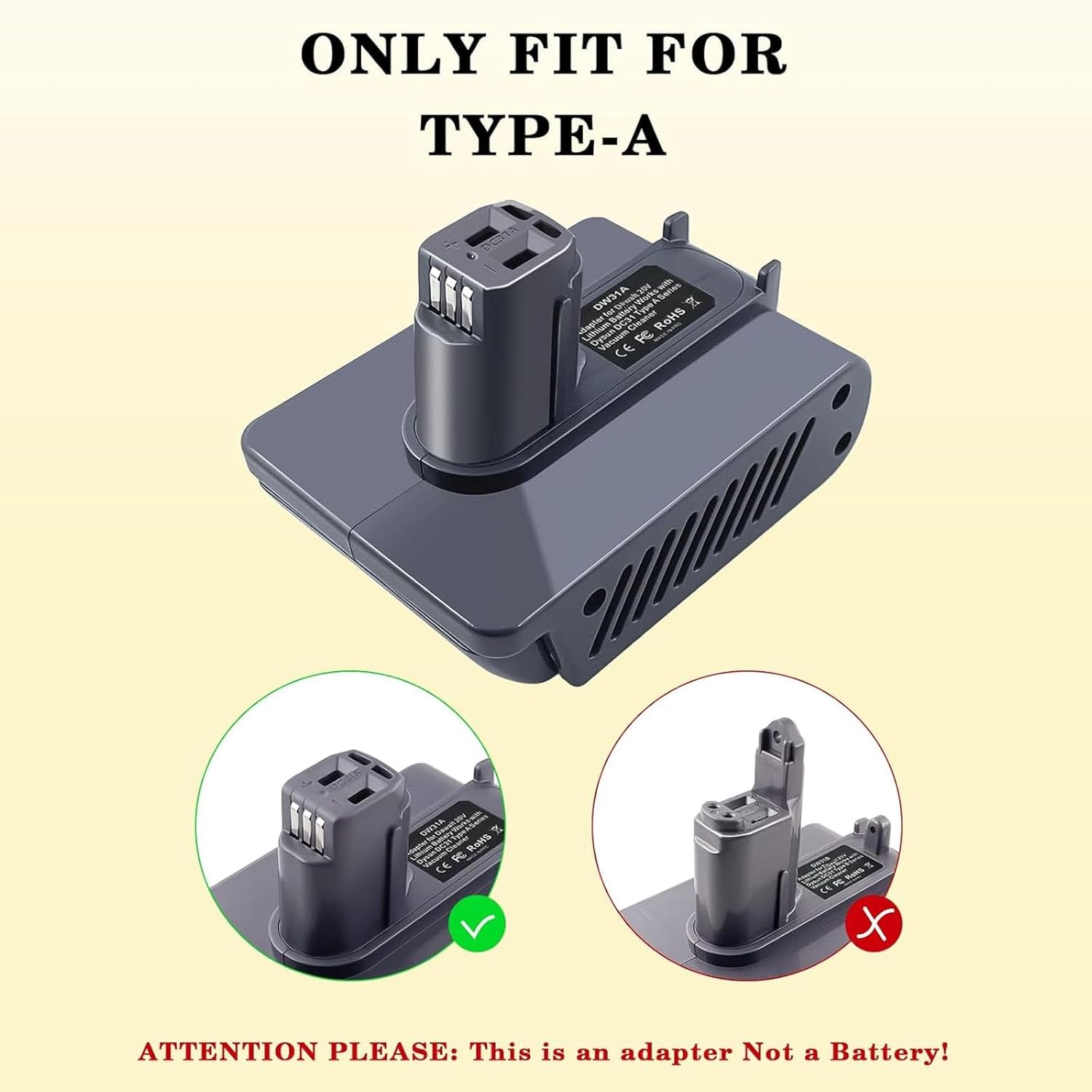 TPDL DW31A Battery Adapter for Dyson Type A DC31 DC35 DC34 DC45 Vacuum Cleaner, Adapter Convert for Dewalt 20V Lithium to Dyson Type A 22.2V Battery (Not for Type B)