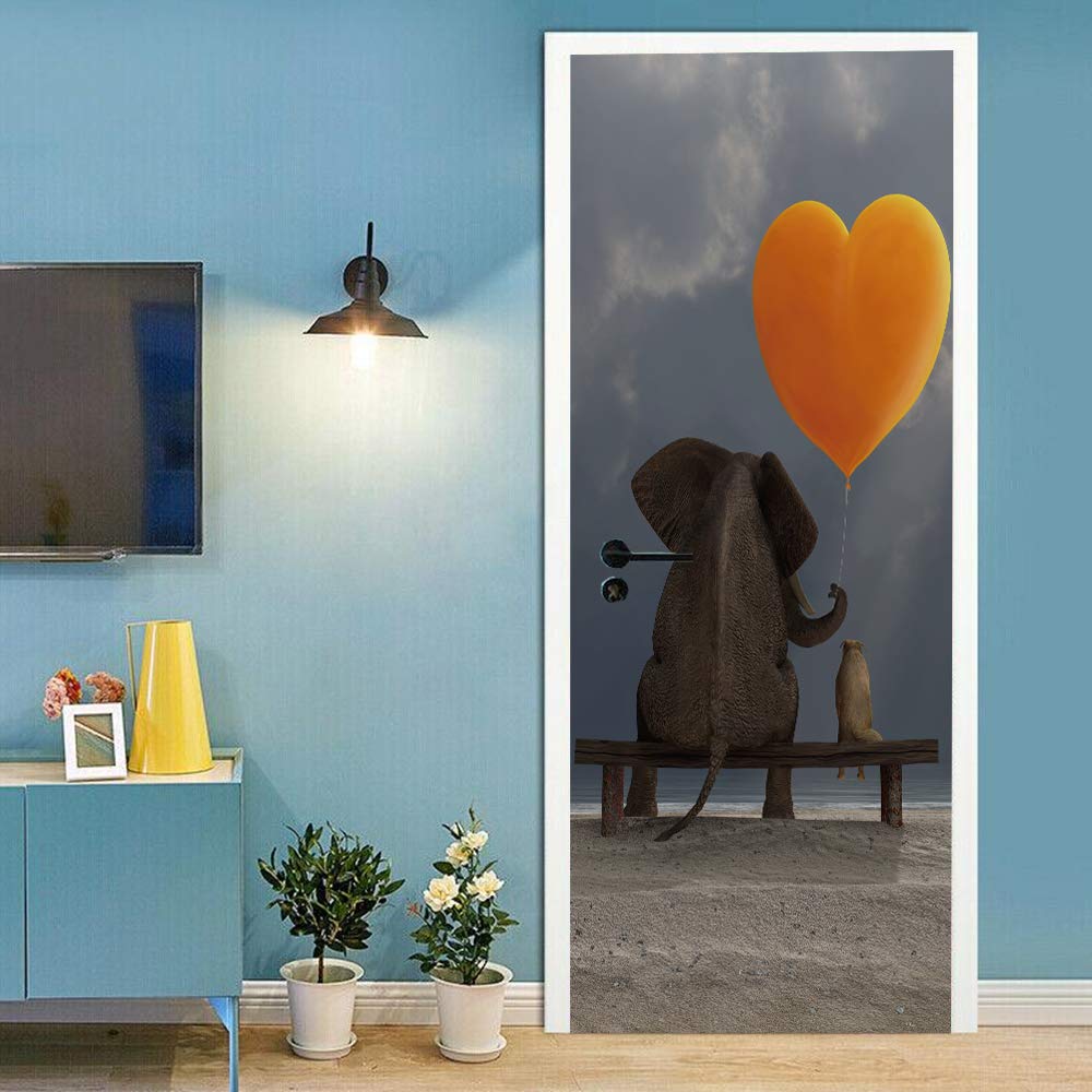 Sticker de porte trompe l'oeil éléphant lavable et amovible pour rénovation facile