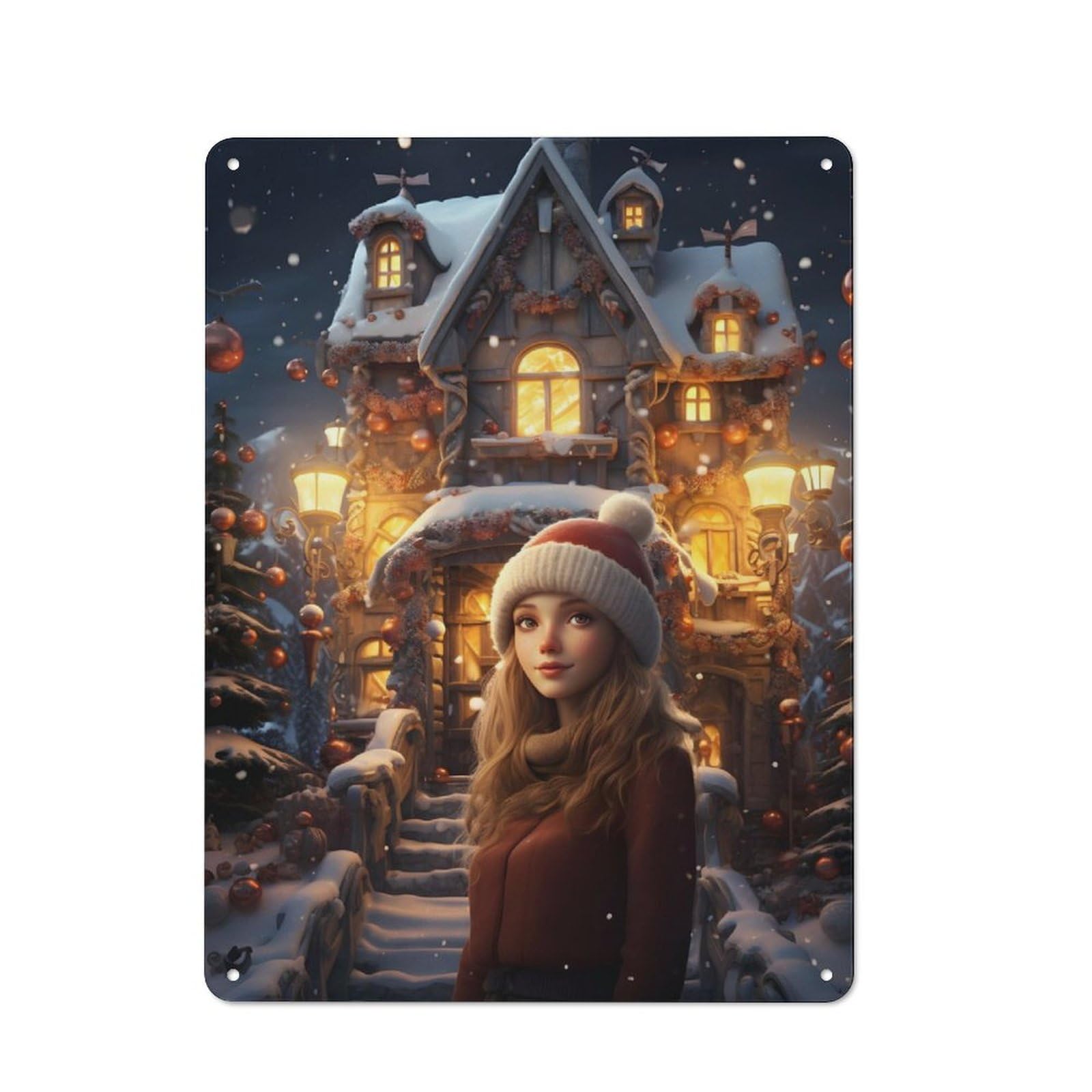 Junmoney Girls Waiting For Santa 40X30cm Retro Metal Sign With For Café Or Restaurant, For Collectors Decorating Cafés And Restaurants