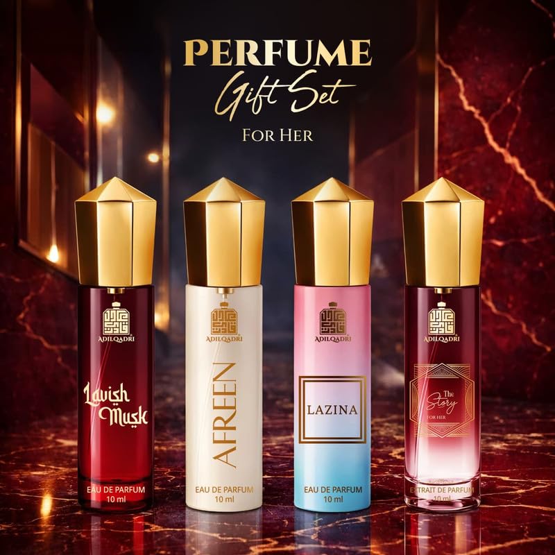 Image of Adilqadri Perfume Gift Set for Women (Pack of 4 x 10ml) | Long Lasting EDP Fragrance Combo for Her | Floral, Fruity, Musky, Woody & Sweet Notes | Travel Size Luxury Perfume Gift Set for Women