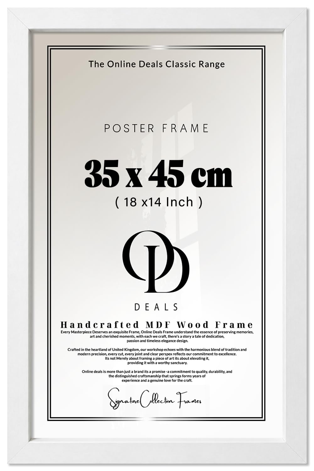 OD Deals | Classic Rectangle Picture Frame (35 X 45 CM) — White Safety Styrene With Engineered Wood Border, Ideal For Displaying Prints, Posters And Wall Art In Homes, Offices And Studios