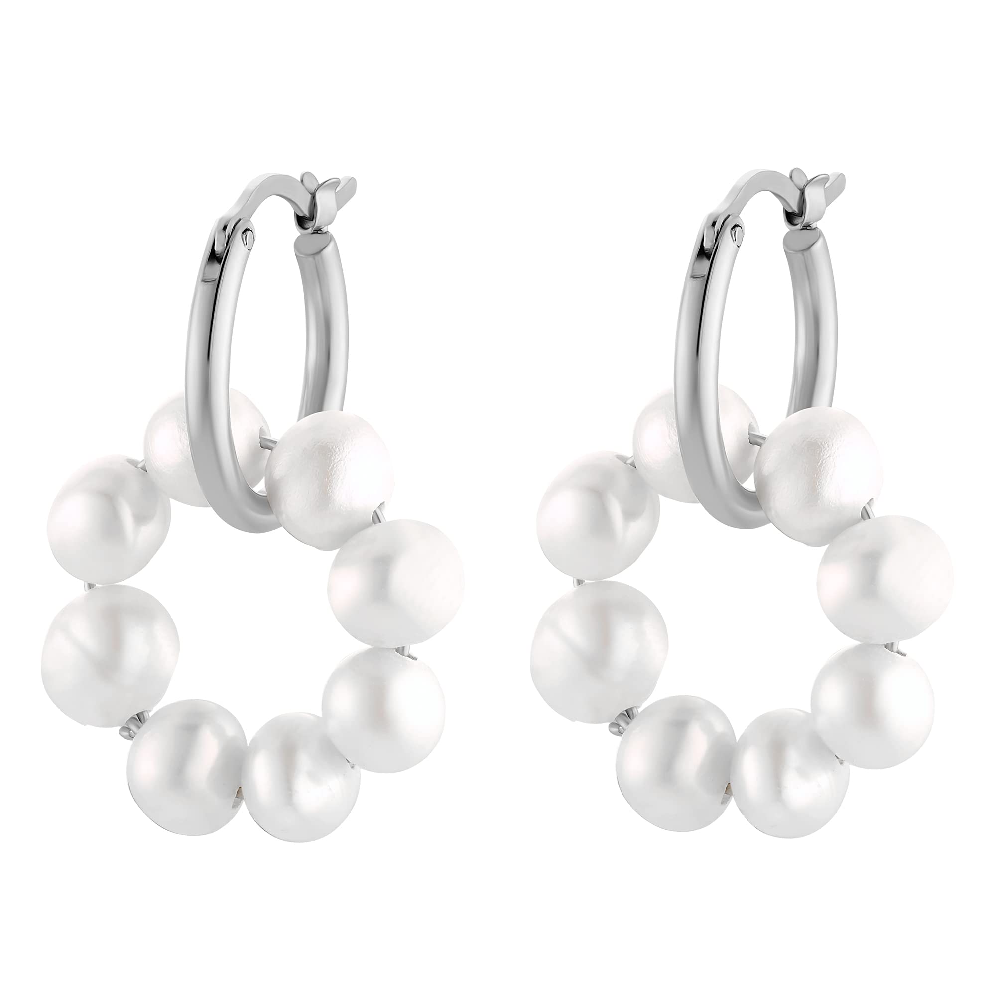 Heideman Orecchini Lara In Acciaio Inox 316L – Cerchi Con Perle Rimovibili – 2 Modi Di Indossarli – Argento - 3