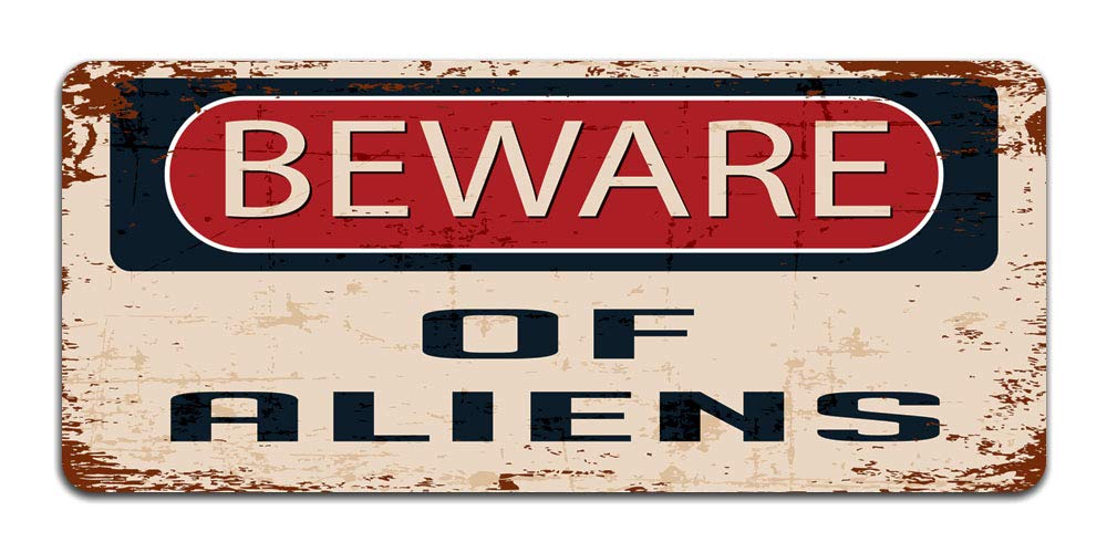 Print Crafted - Beware Of Aliens - Vintage Metal Sign | Area 51 | UFO | Bedroom, Man Cave Door Sign