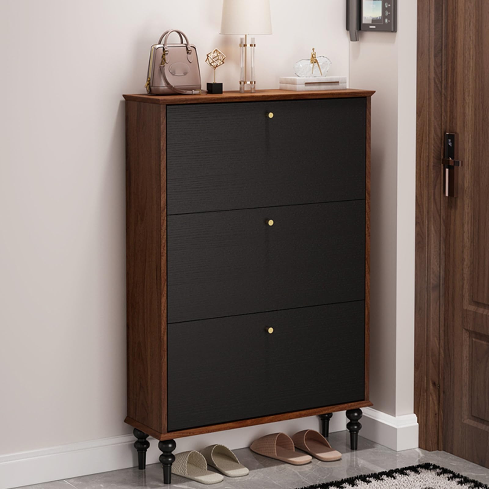 Mueble Zapatero Armario Zapatero Zapatero De Entrada Recibidor Zapatero 3 Puertas Ahorro De Espacio Mueble Zapatero Estrecho Para Entrada Pasillo Dormitorio (120 x 100 x 18 cm)