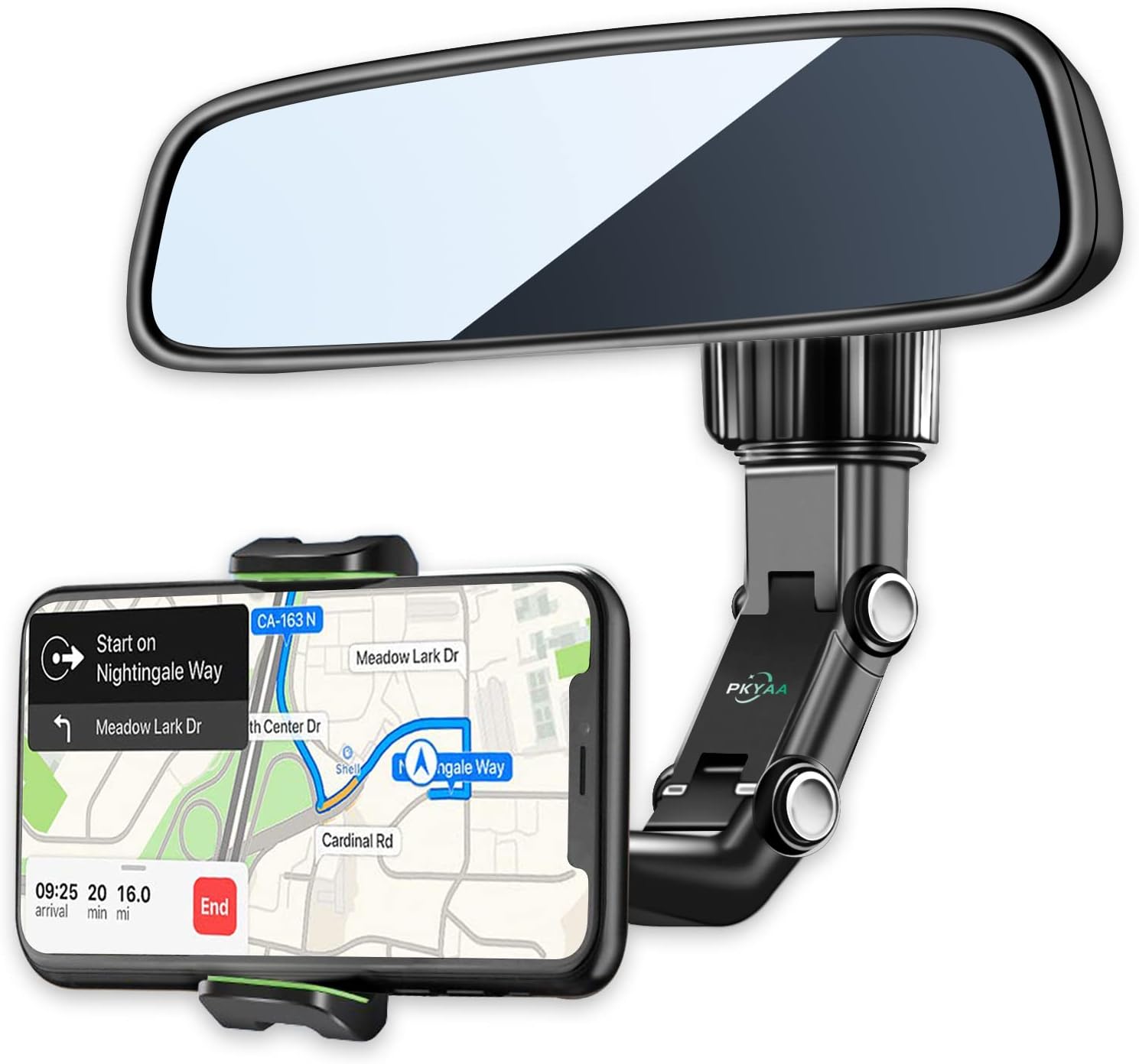 PKYAA Rearview Mirror Phone Mount Holder for Car, 360° Rotating , Multifunctional Mount Phone and GPS Holder Universal Car Phone Holder for All Smartphones