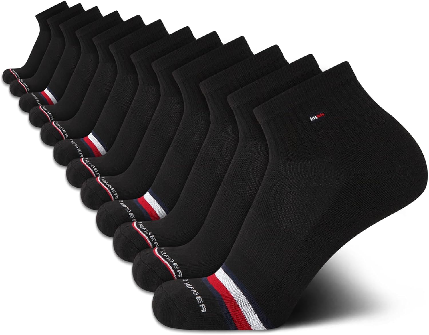 Tommy Hilfiger Mens Quarter Socks - 12 Pack Cotton Blend Athletic Performance Cushioned Ankle Socks for Men with Arch Support