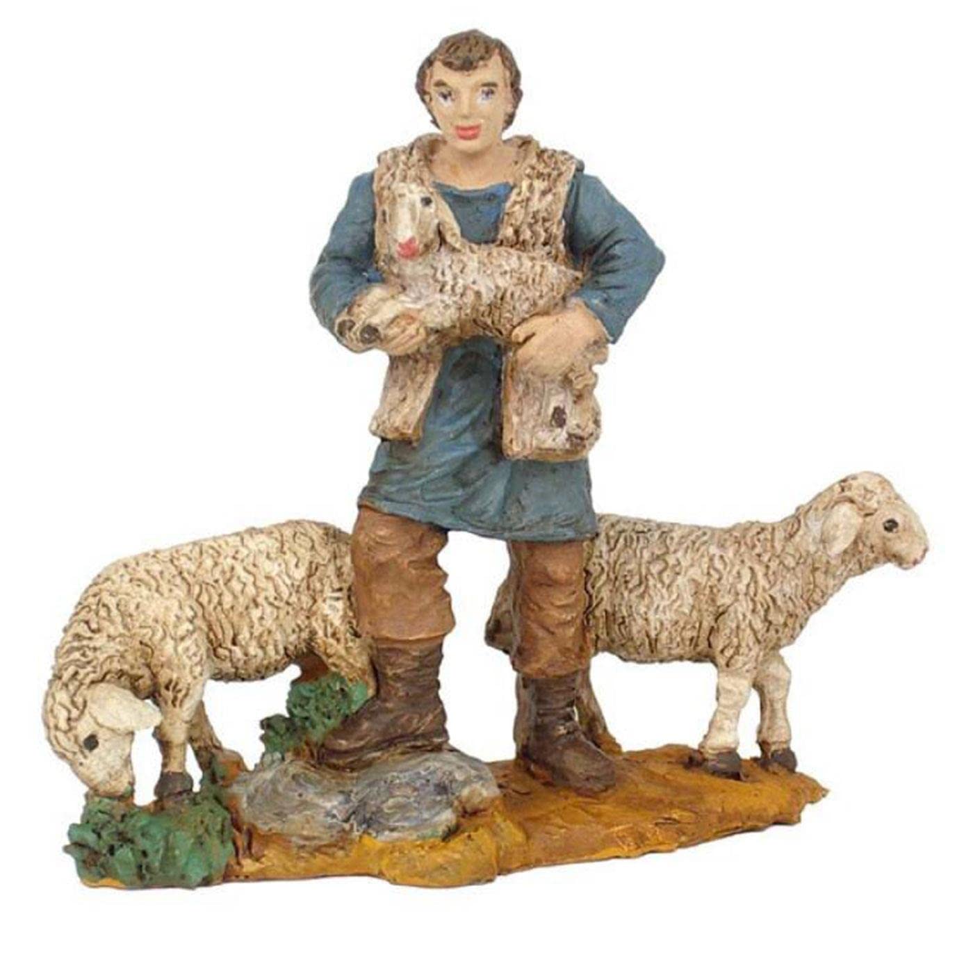 Acan Tradineur - Figura de un Pastor con corderos para belén - Fabricado en Durexina - Figuras Decorativas Divertidas para Nacimiento, Navidad, decoración Tradicional.