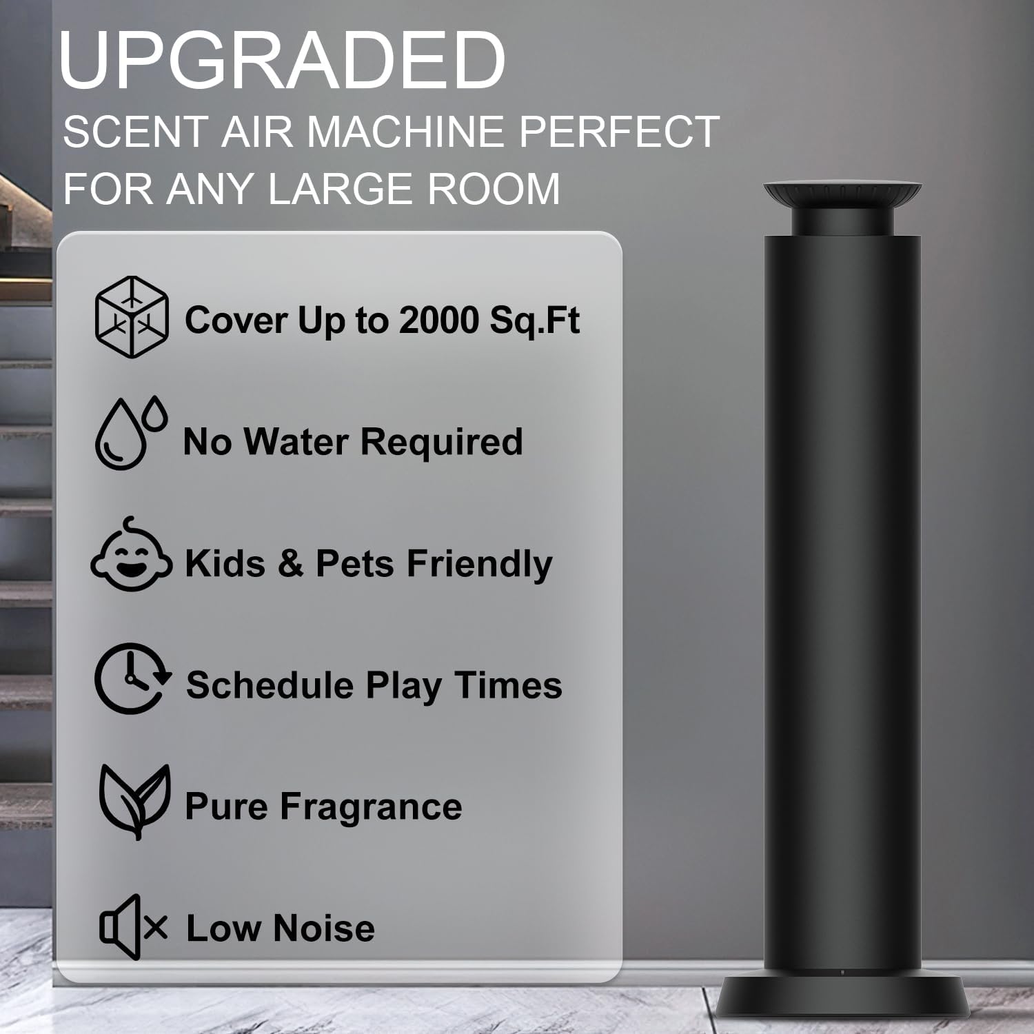 Wirless Rechargeable Waterless Scent Diffuser Kit, Includes 5 Premium Oils, 2000 Sq.Ft Coverage,Hotel Scent Diffuser for Home, Studio, Cordless Essential Oil Diffuser Large Room, APP Control - Black - Image 2