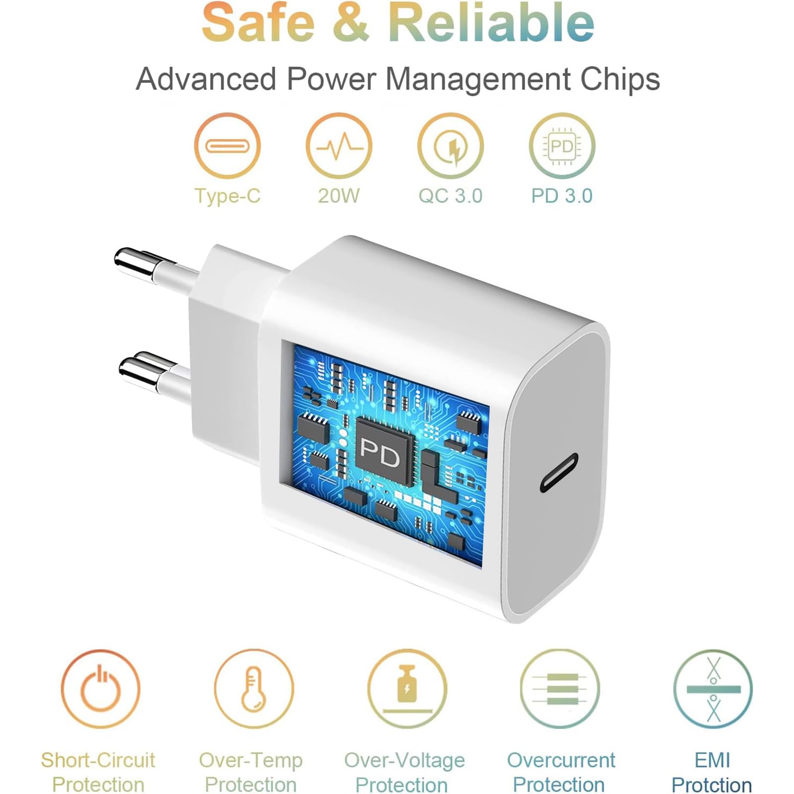 2-Pack Caricatore Alimentatore USB‑C da 20W per iPhone 16/16 Pro /16 Plus/15/15 Pro/15 Plus/14/14 Pro/13/12/ 11/ SE/XS/XS Max/XR/X/iPad/AirPods, Caricabatterie Veloce Presa USB C Spinotto Tipo C