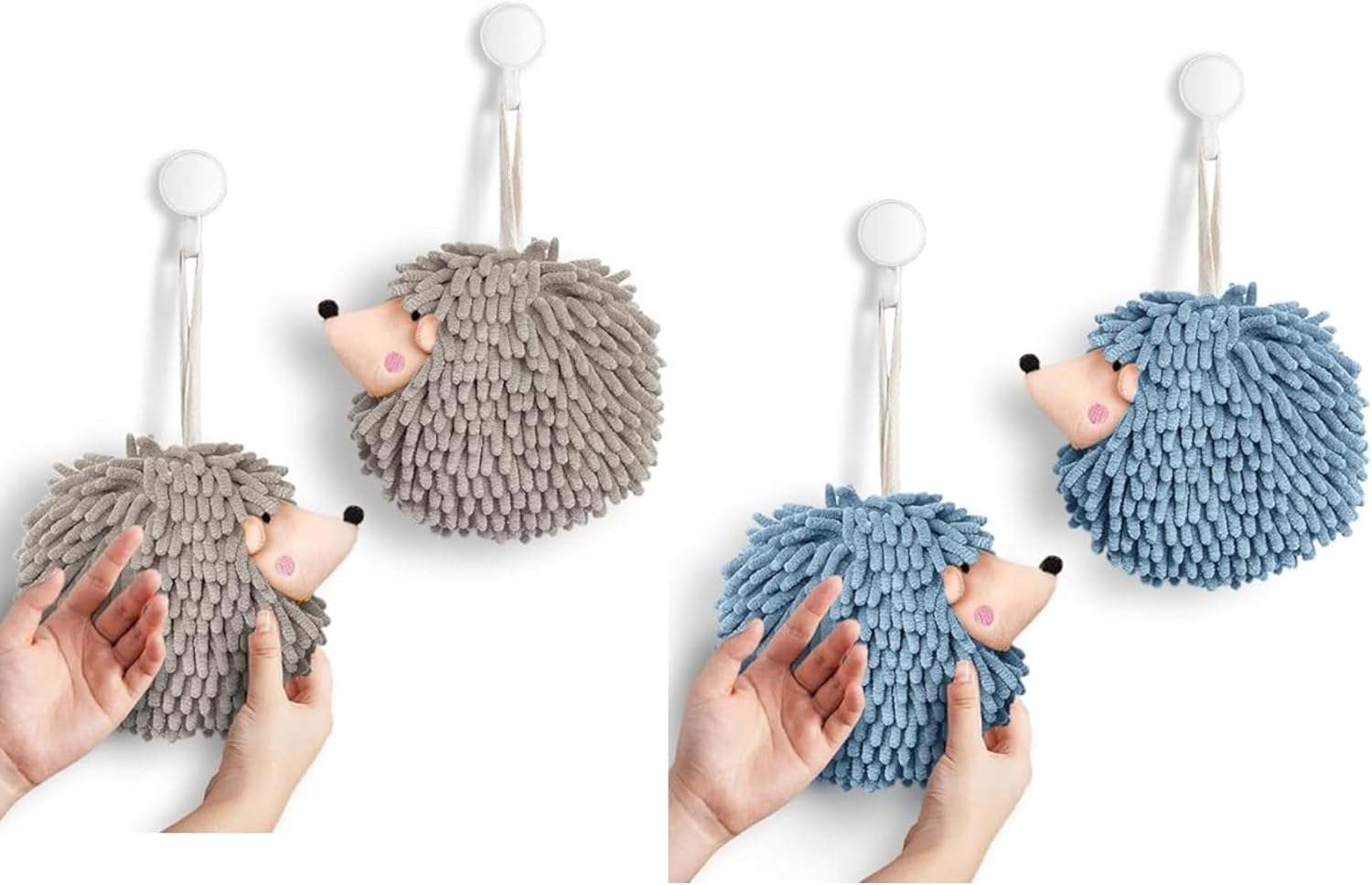Sophie & Panda New Edition: Little Hedgehogs 4-Pack Hand Towel Bundle Gray and Blue