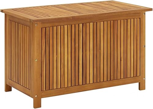 loibinfen Caja de almacenamiento de madera maciza para patio, banco de almacenamiento al aire libre, caja de madera de acacia maciza, caja de
