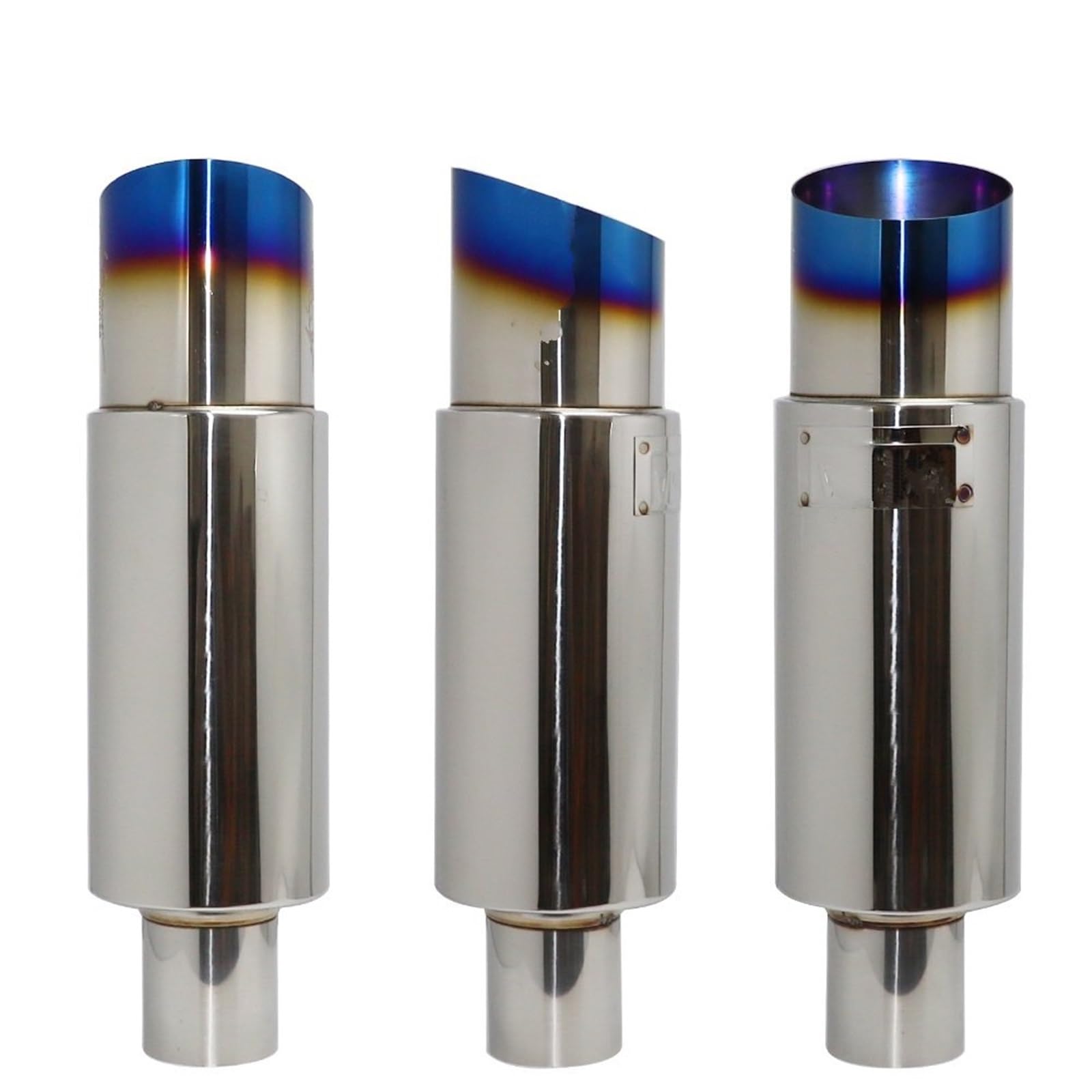 Tłumik Samochodowy Rura wydechowa samochodu ze stali nierdzewnej prosty bęben tłumik rura uniwersalny OD 51 57 63mm wylot 89mm długość 370mm(002-Titanium-63MM)