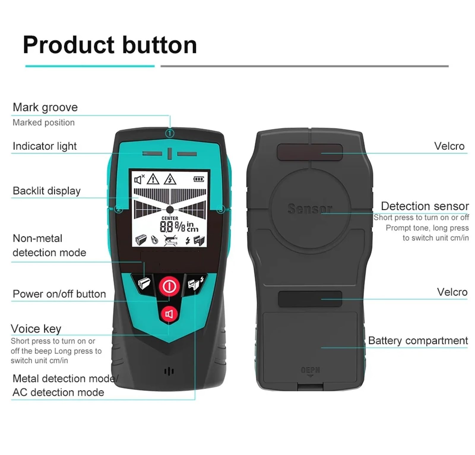 Escáner de Pared, Detector de pared multifunción, sensor de área, detector de metales, detector de vigas portátil, escáner de pared, detector de cables