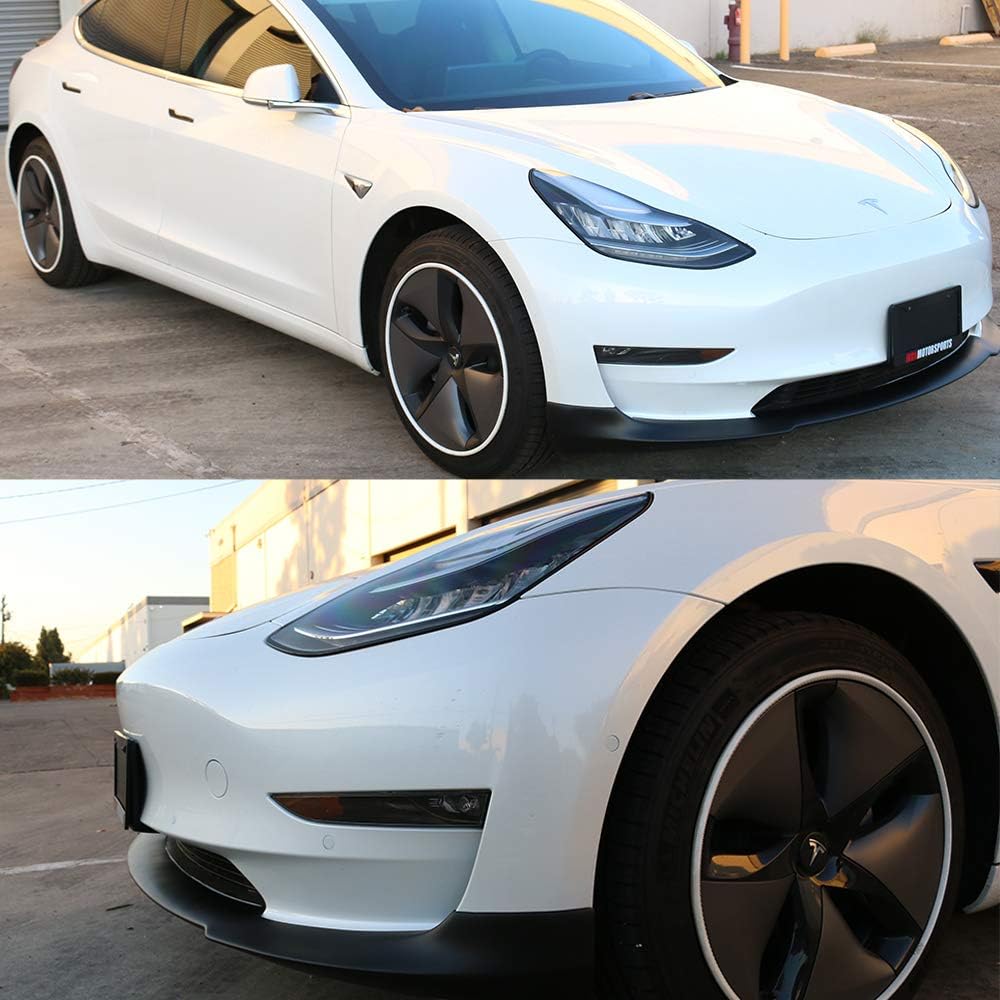 IKON MOTORSPORTS, Front Bumper Lip Compatible with 2017-2023 Tesla Model 3 Sedan, IKON Style Painted #PPSR R100E Signature Red Metallic PP Polypropylene Air Dam Chin Diffuser