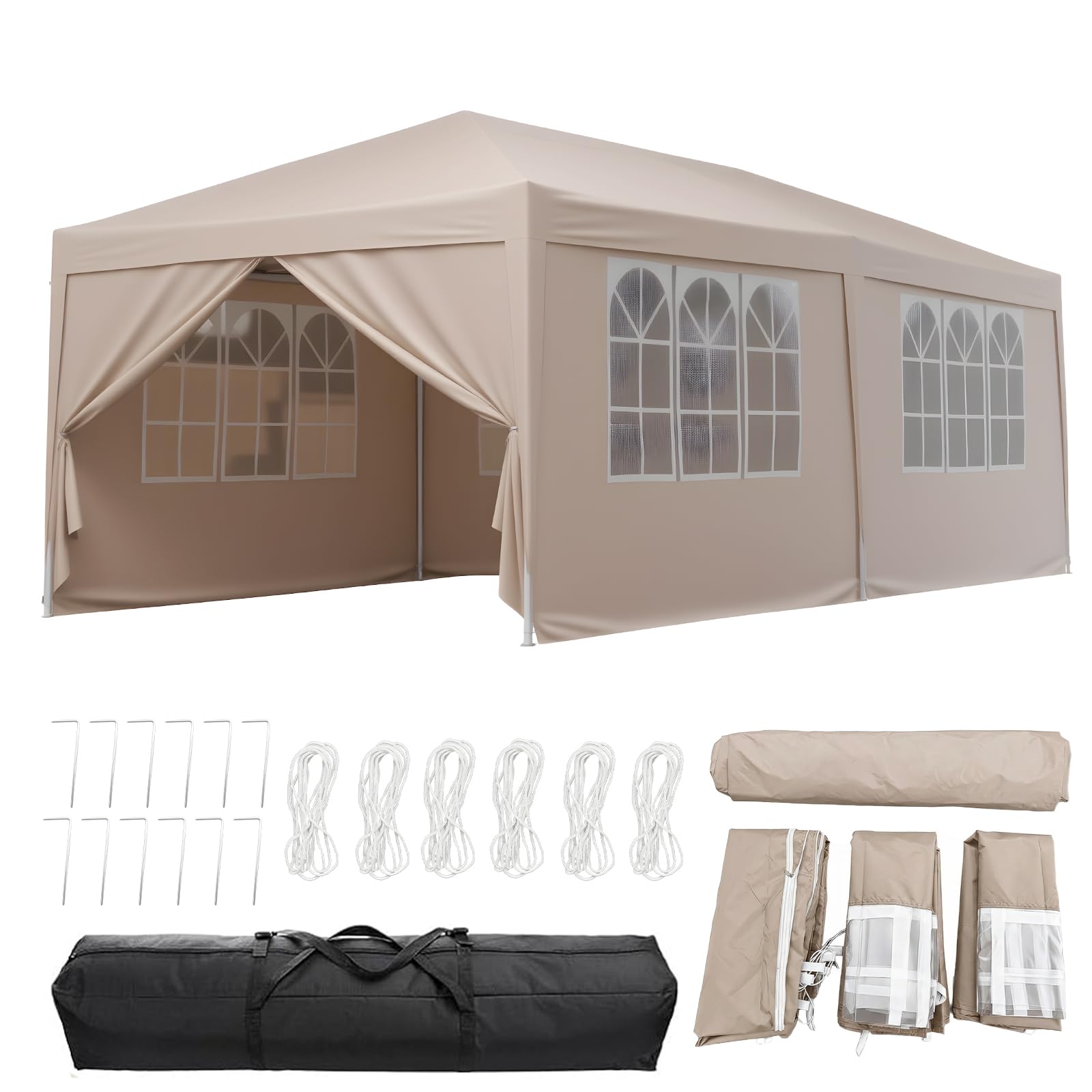 3x6m Waterproof Outdoor Pop Up Garden Gazebo with Sidewalls Marquee Awning Party Tent Canopy for Outdoor Wedding Garden Party (Beige)
