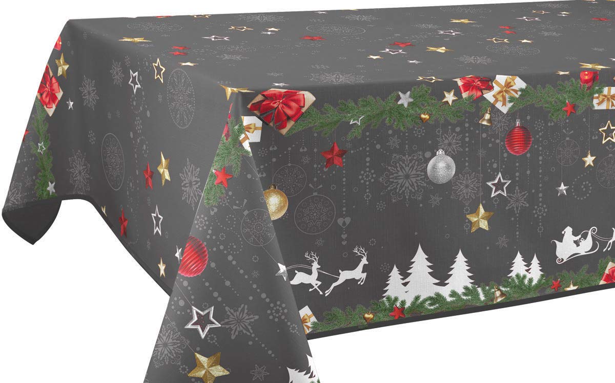 Le linge de Jules Mantel Antimanchas Navidad Gris - Rectángulo 150 x 240 cm