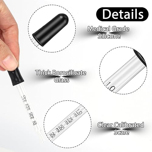 Miniatura 4 de KALIONE Paquete de 6 cuentagotas para ojos, 0.0 fl oz de cristal con medición, pipeta cuentagotas para aceite esencial, alimentación, cuidado de la