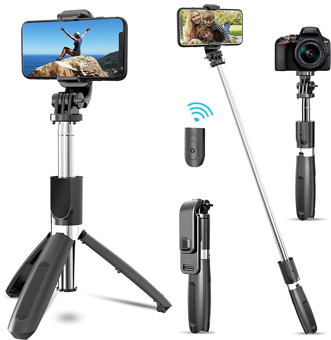 KRT tour3 in 1 Extendable Selfie Stick Tripod with Detachable Bluetooth Wireless Remote Phone Holder Compatible with iPhone 14/13/12/Xs/iPhone 8/iPhone 11/11pro, Galaxy S10/S9 Plus/S8/Note8