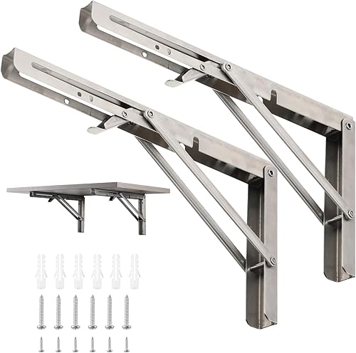 Soportes de estante plegables, estante plegable de acero inoxidable resistente de 12 pulgadas, soporte de encimera que ahorra espacio, soporte de